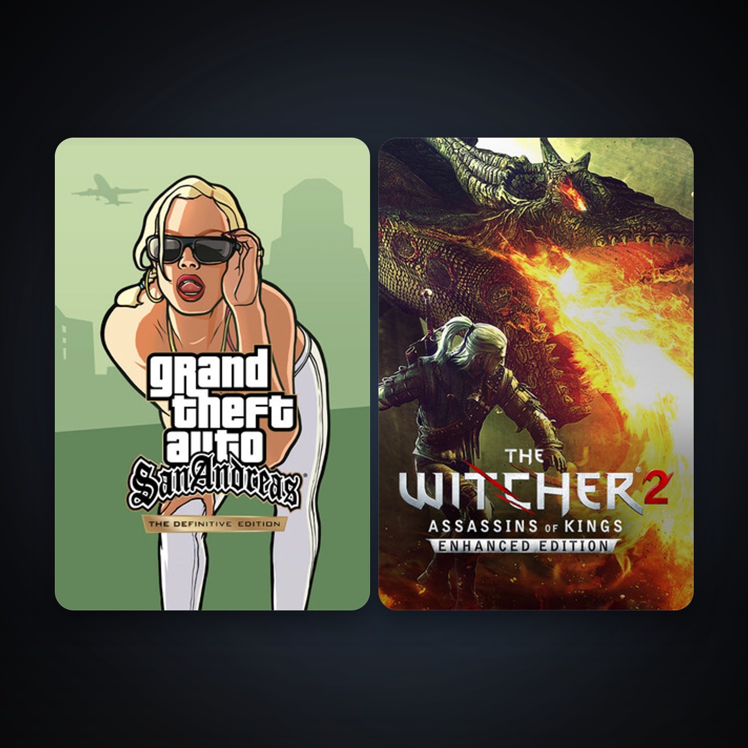 The Witcher 2: Assassins of Kings Enhanced Edition + Grand Theft Auto: San Andreas - The Definitive Edition, 4 games, clean — HabibiAccounts