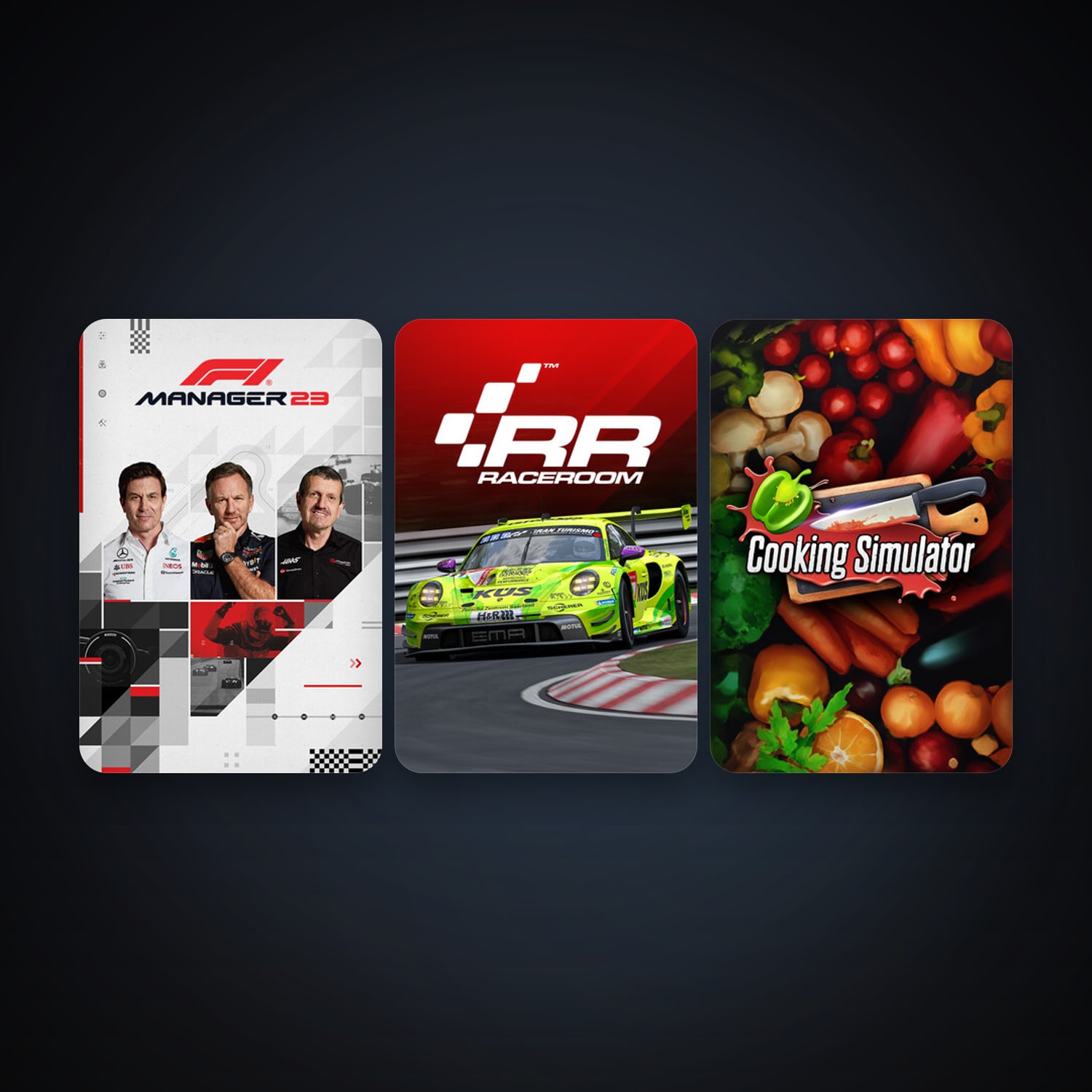 RaceRoom Racing Experience + Cooking Simulator, 6 games, clean — HabibiAccounts