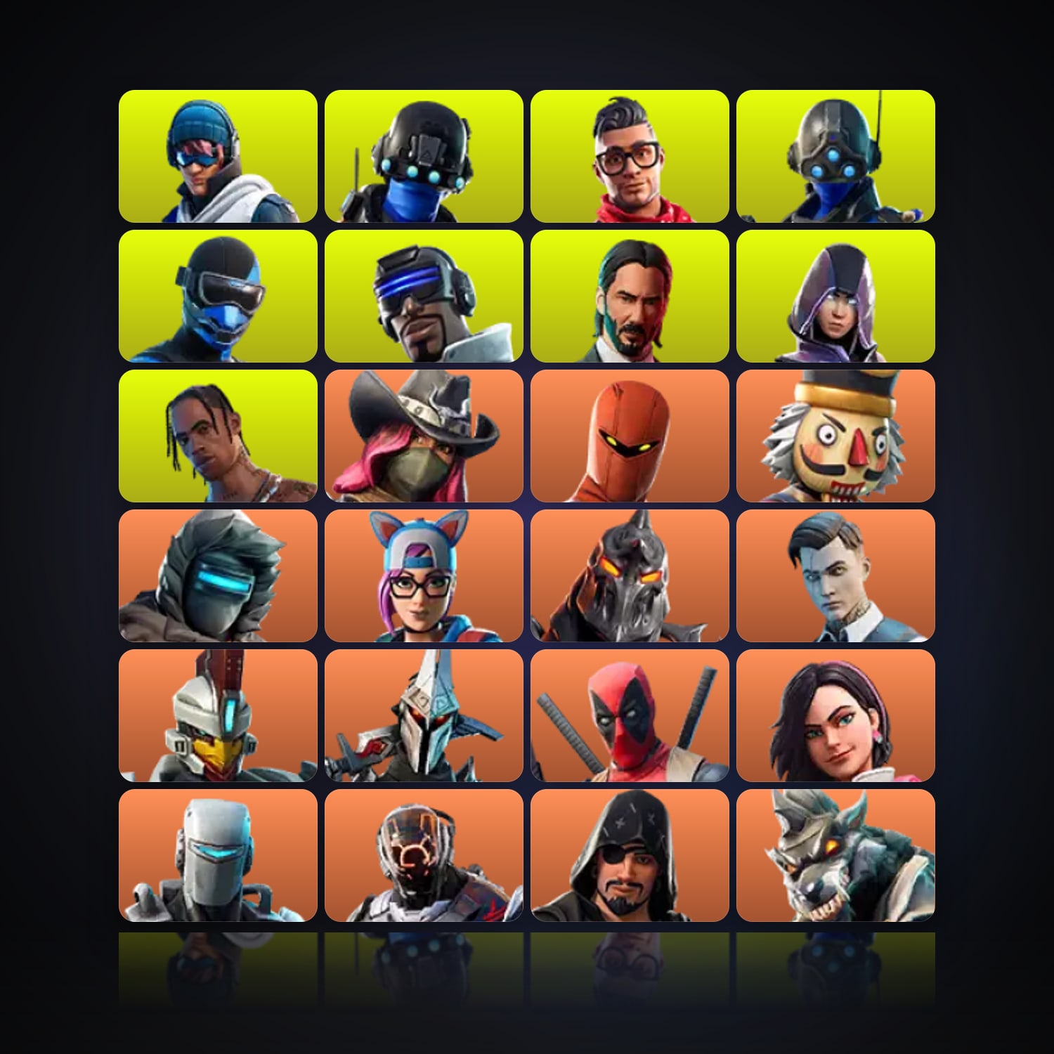 هالحساب فورتنايت، اللوكر مليان 94 سكن، 1.1K فيبوكس، لفل 1850، 184 فوز — HabibiAccounts