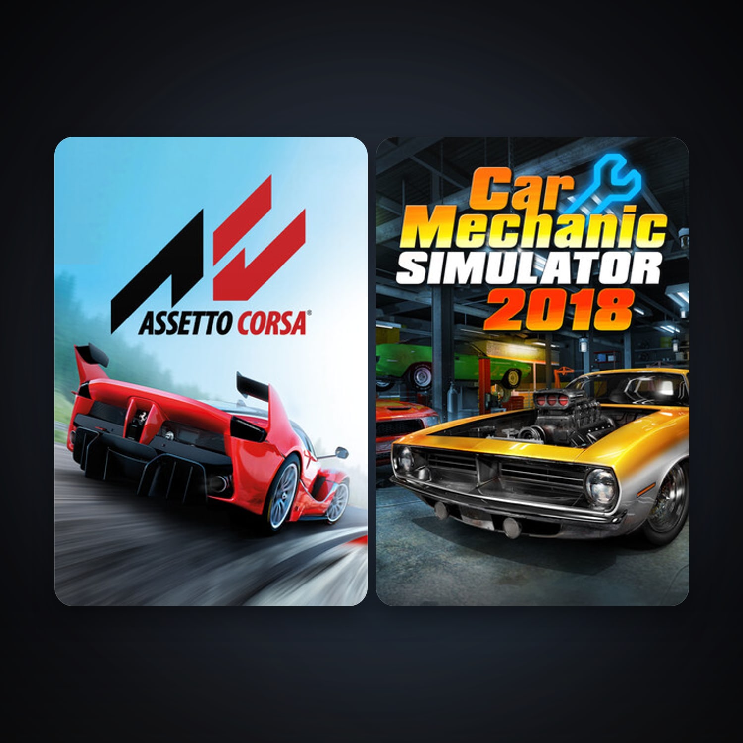 Assetto Corsa + Car Mechanic Simulator 2018, 2 games, clean — HabibiAccounts
