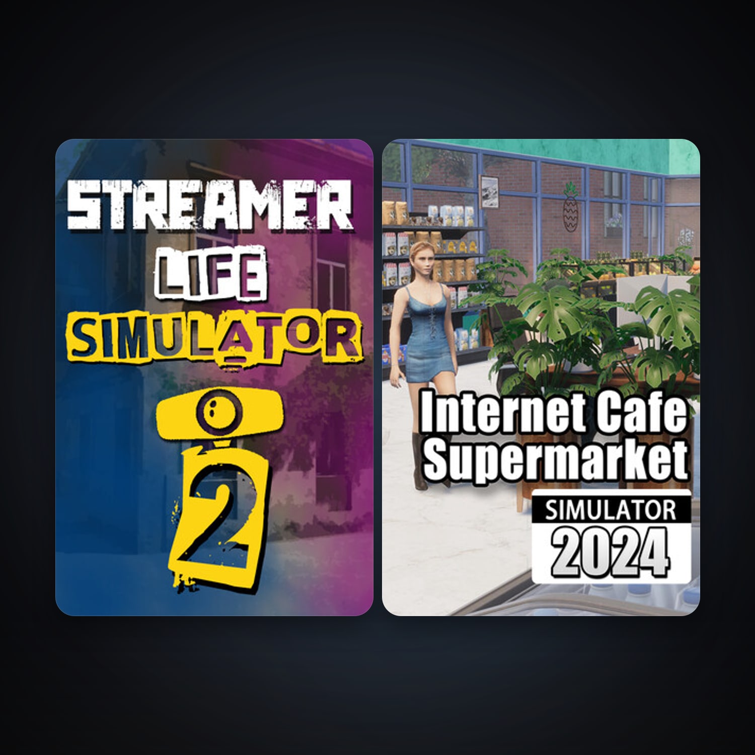 Internet Cafe & Supermarket Simulator 2024 + Streamer Life Simulator 2, 2 games, clean — HabibiAccounts