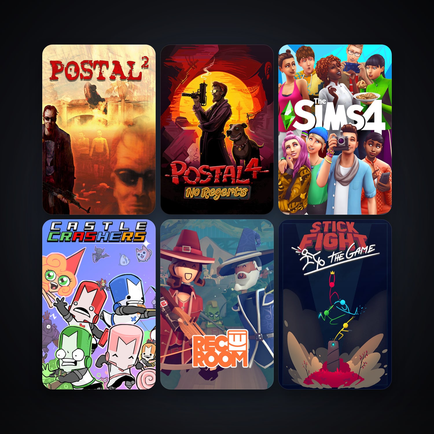 Castle Crashers + POSTAL 2, 16 games, clean — HabibiAccounts
