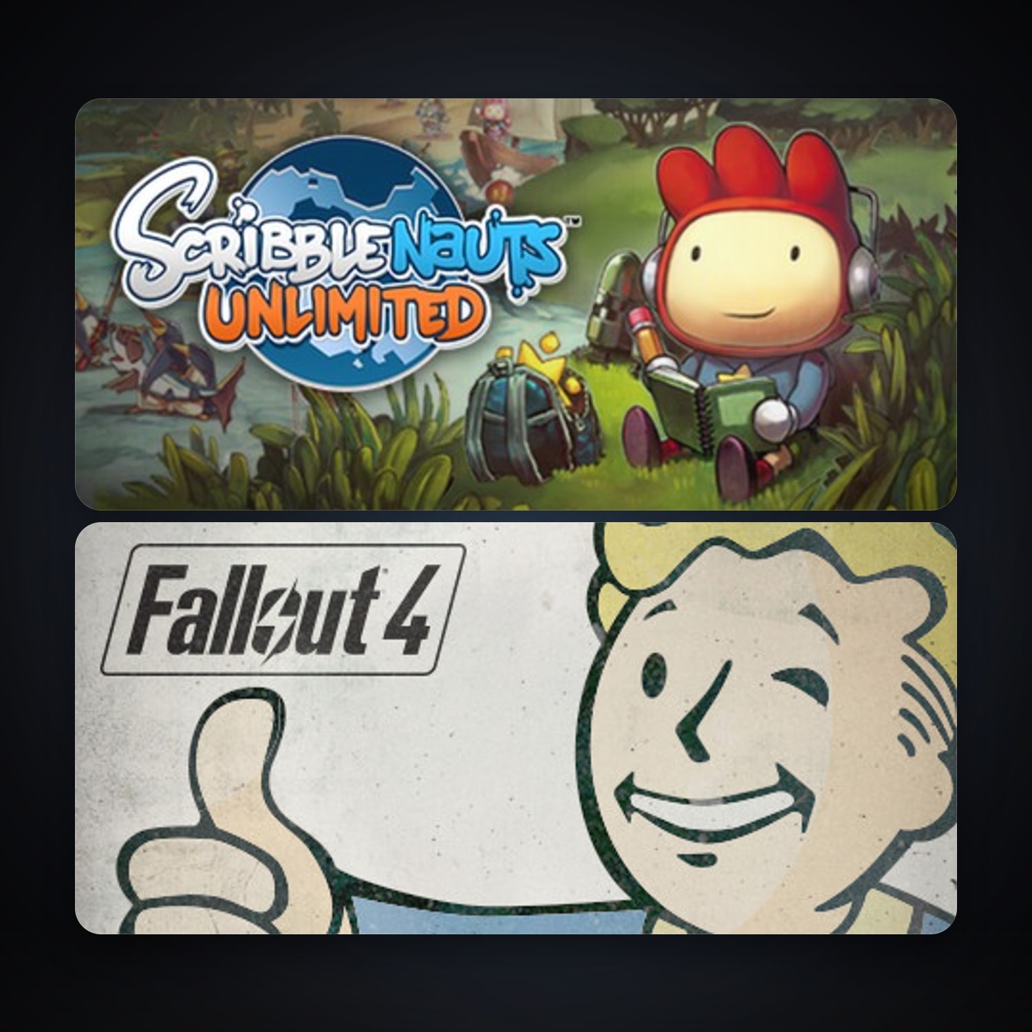 Scribblenauts Unlimited + Fallout 4, 2 games, clean — HabibiAccounts