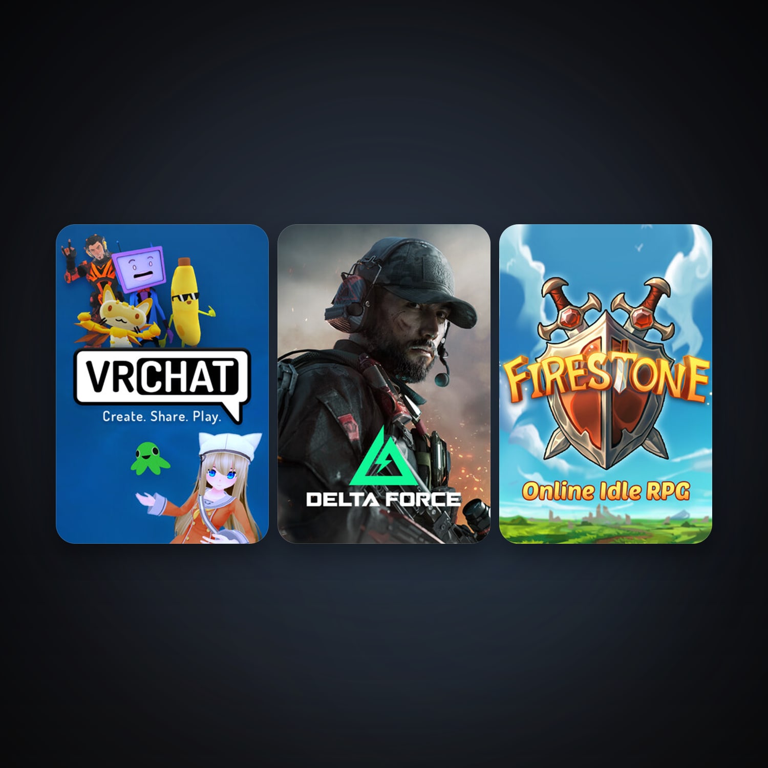 VRChat + Firestone: Online Idle RPG, 7 games, clean — HabibiAccounts