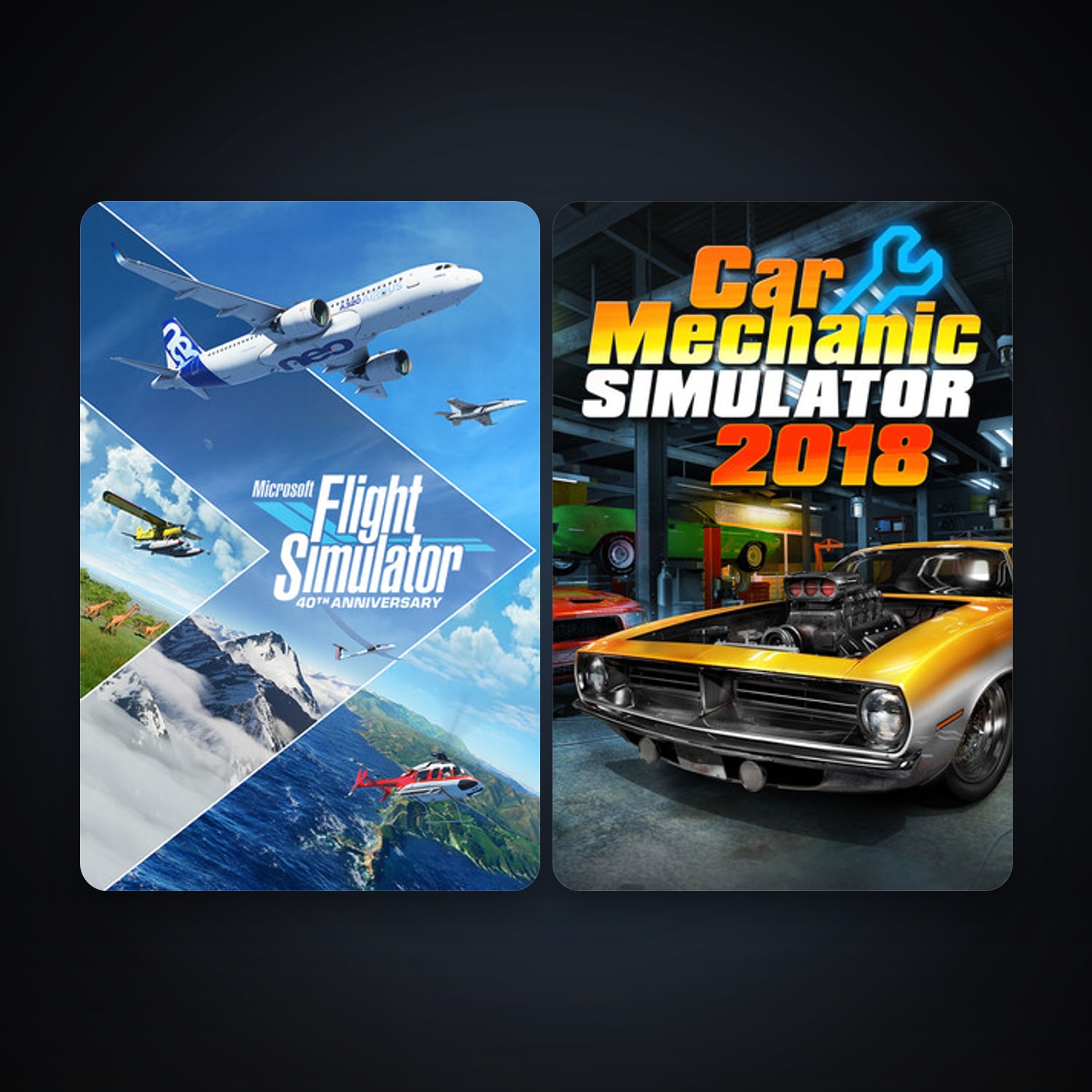 Car Mechanic Simulator 2018 + Microsoft Flight Simulator Game of the Year Edition, 2 games, clean — HabibiAccounts