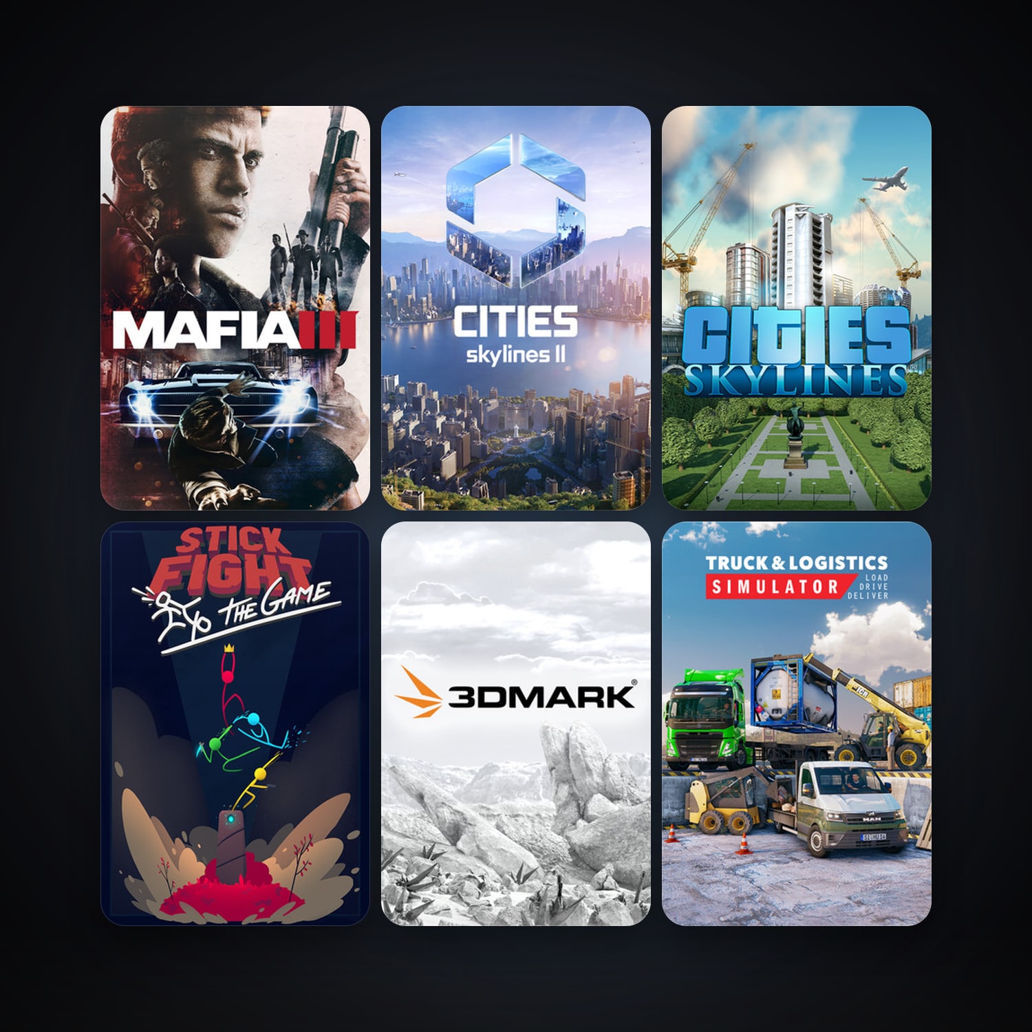 3DMark + Cities: Skylines, 9 games, clean — HabibiAccounts