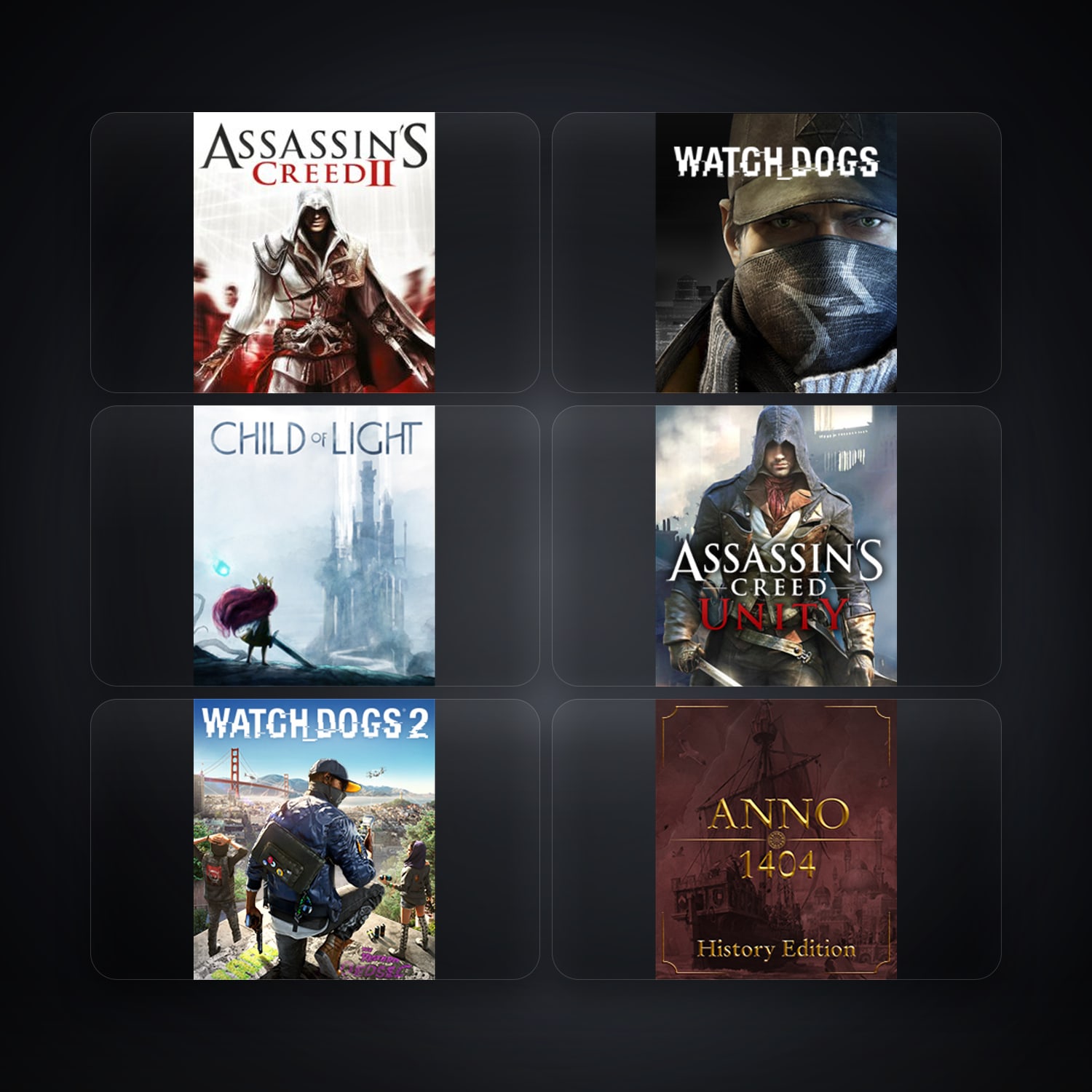 حساب يوبيسوفت فيه Assassin's Creed II وWatch_Dogs، KR، 6 ألعاب — HabibiAccounts