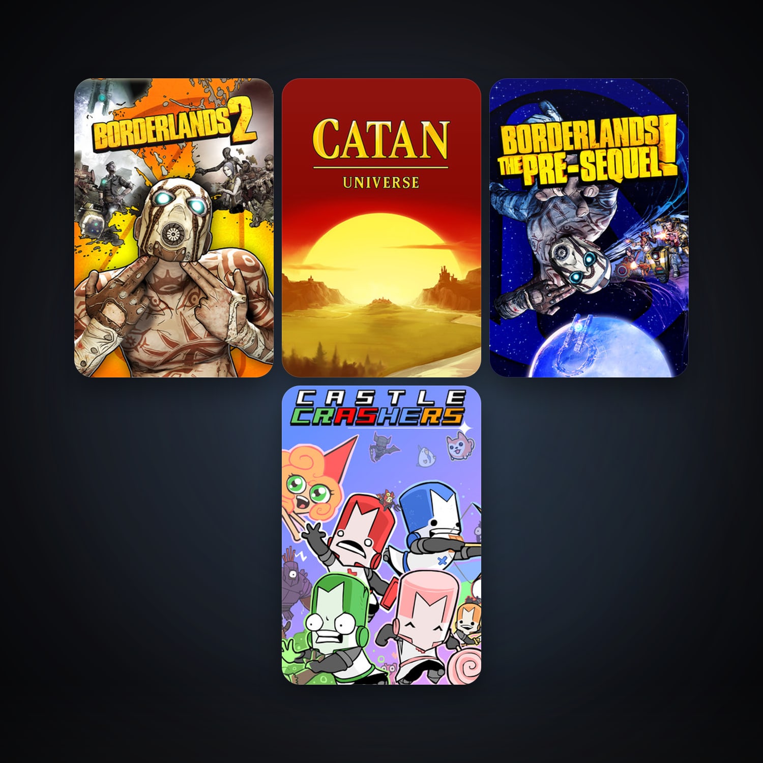 Borderlands 2 + Castle Crashers, 4 games, clean — HabibiAccounts