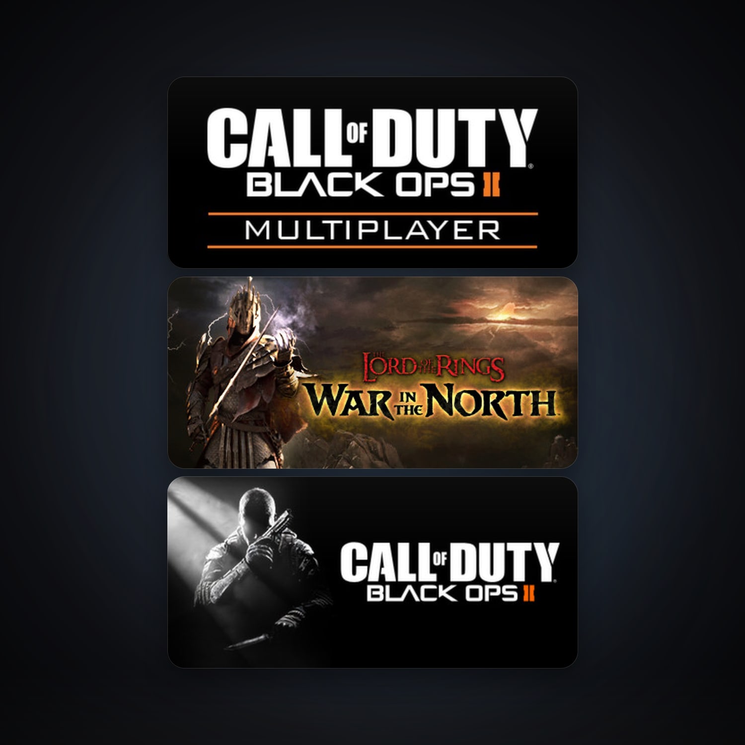Lord of the Rings: War in the North + Call of Duty: Black Ops II, 4 games, clean — HabibiAccounts