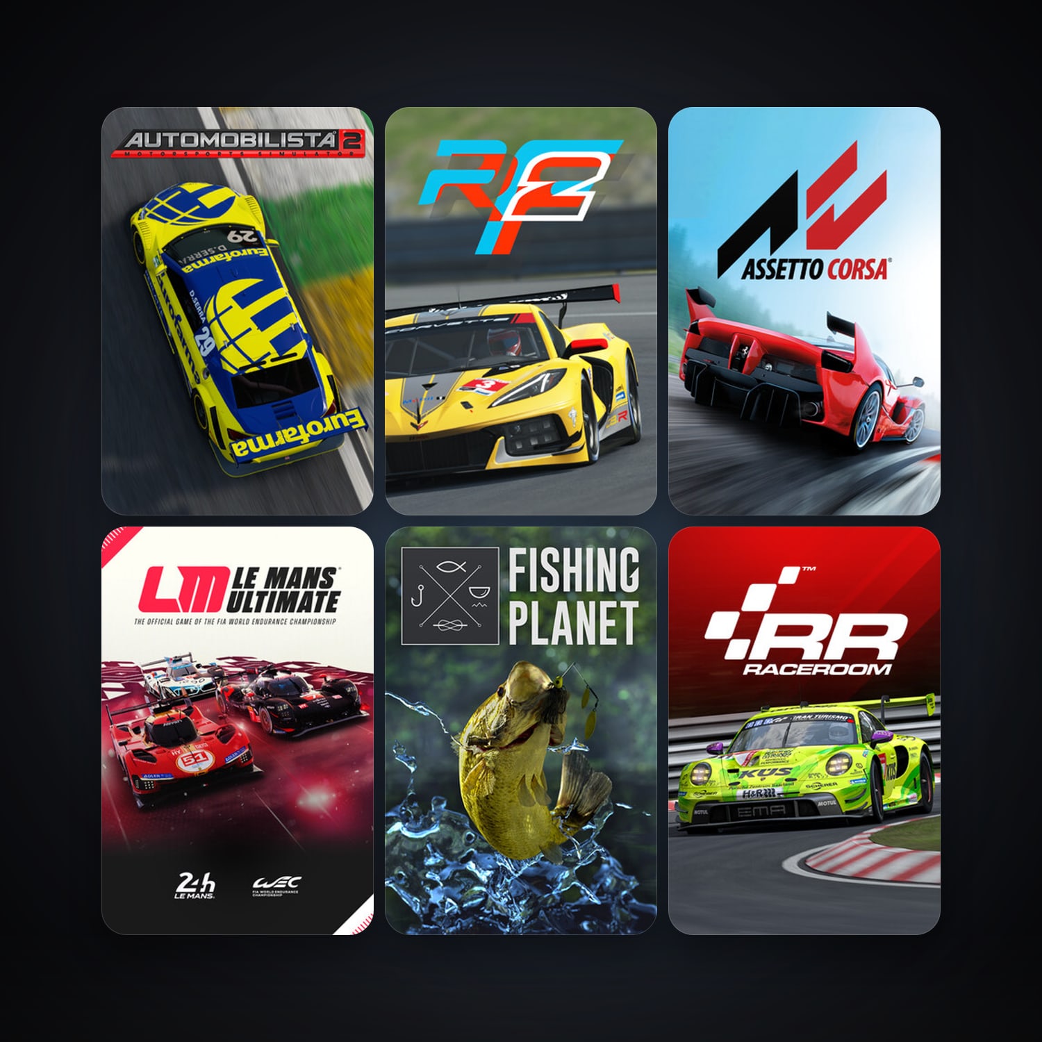 RaceRoom Racing Experience + Assetto Corsa, 8 games, clean — HabibiAccounts