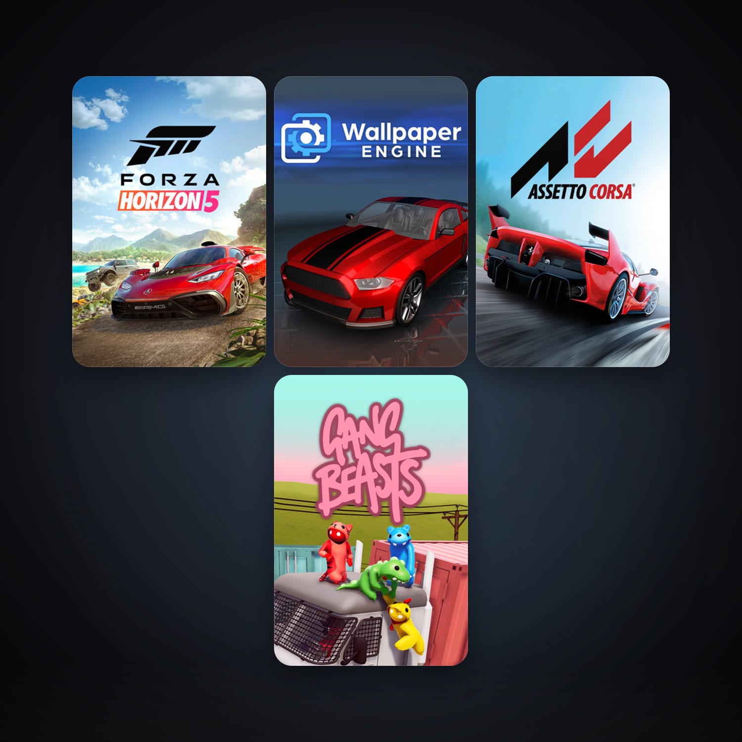 Assetto Corsa + Gang Beasts, 6 games, clean — HabibiAccounts