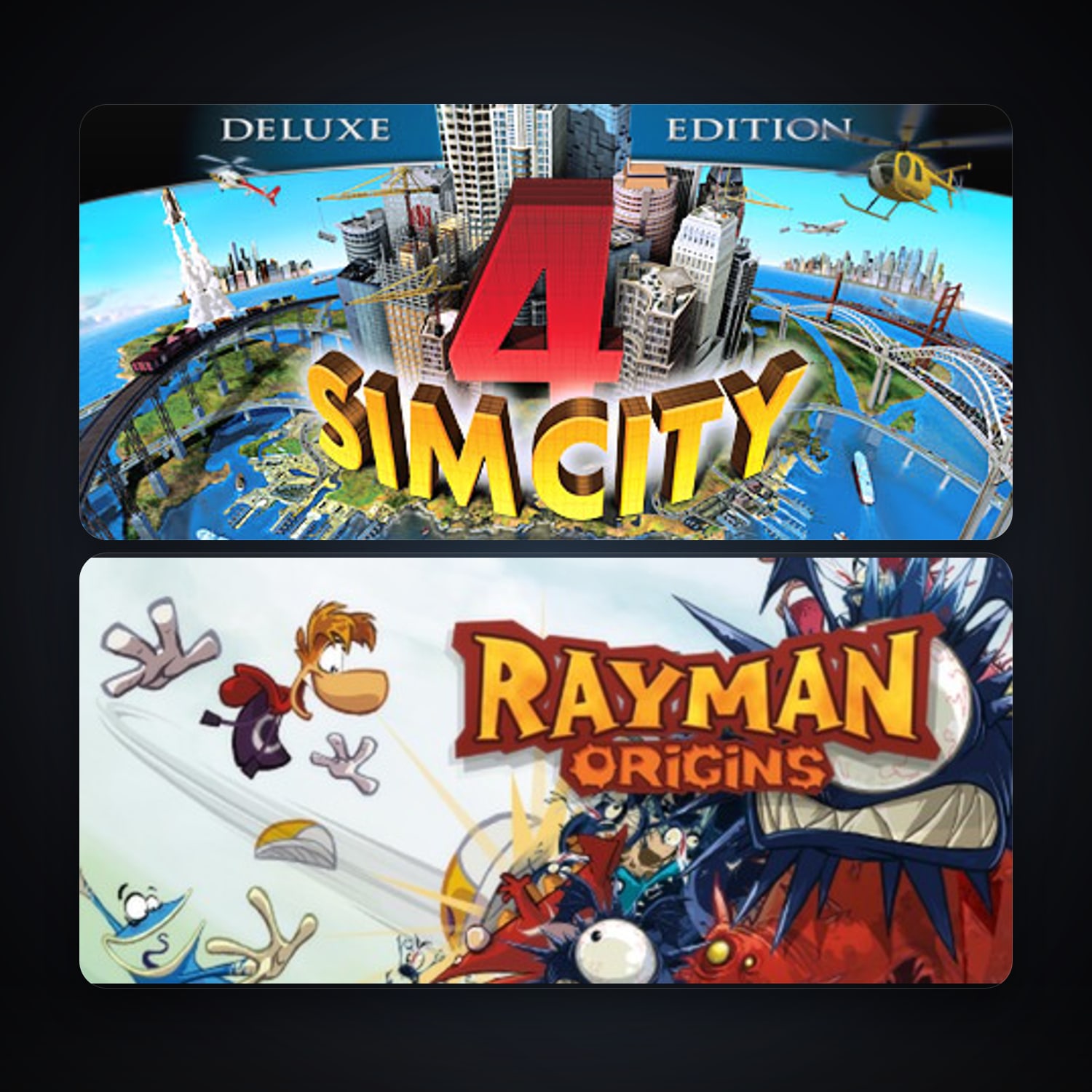 SimCity 4 Deluxe Edition + Rayman Origins, 2 games, clean — HabibiAccounts
