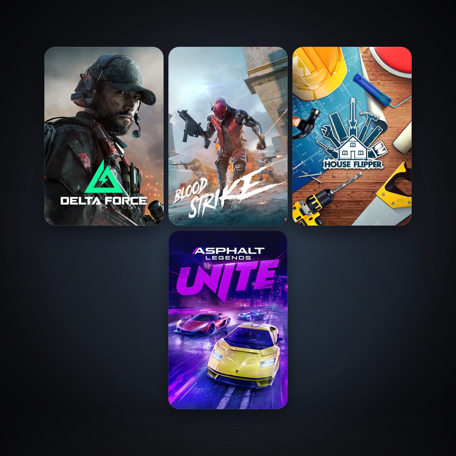 House Flipper + Asphalt Legends Unite, 11 games, clean — HabibiAccounts