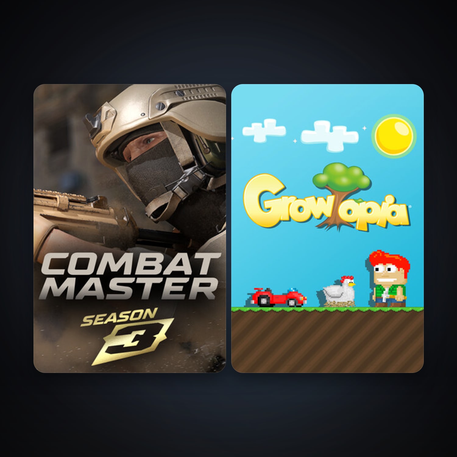 Growtopia + Combat Master: Season 1, 9 games, clean — HabibiAccounts