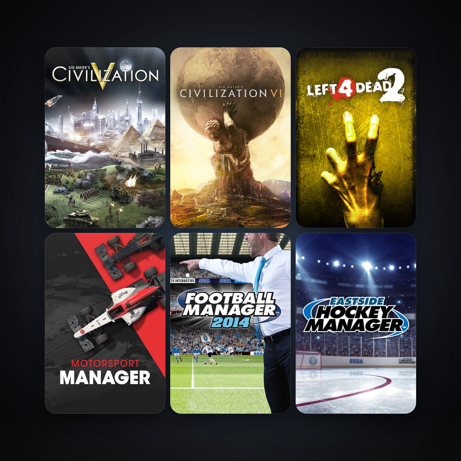 Left 4 Dead 2 + Sid Meier's Civilization V, 9 games, clean — HabibiAccounts