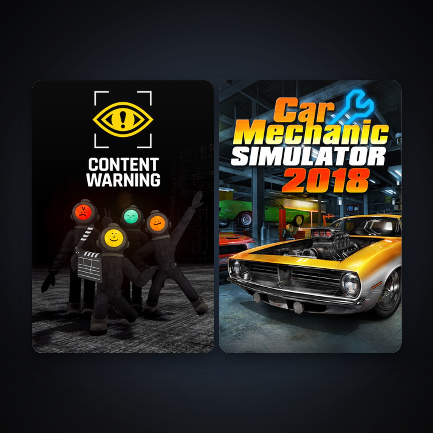 حساب ستيم فلين، Car Mechanic Simulator 2018 وContent Warning، 3 لعبة، صامد واضح — HabibiAccounts