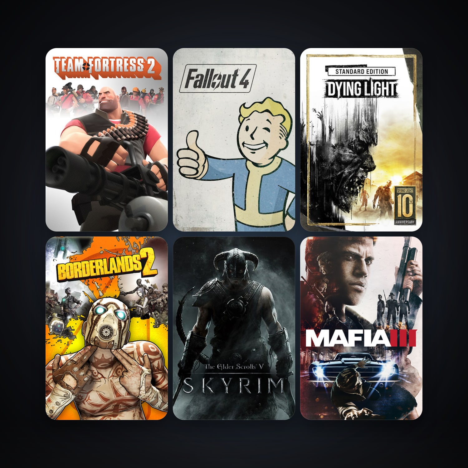 Borderlands 2 + The Elder Scrolls V: Skyrim, 71 games, Steam 10, clean — HabibiAccounts