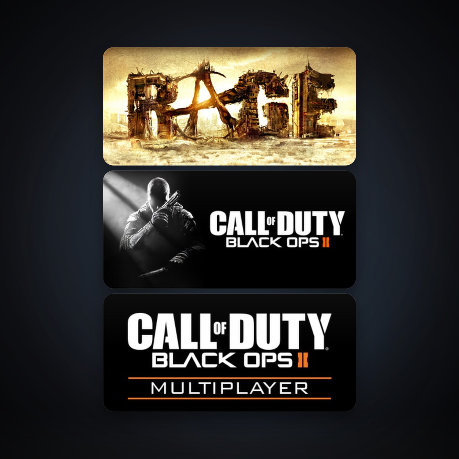 RAGE + Call of Duty: Black Ops II, 5 games, clean — HabibiAccounts
