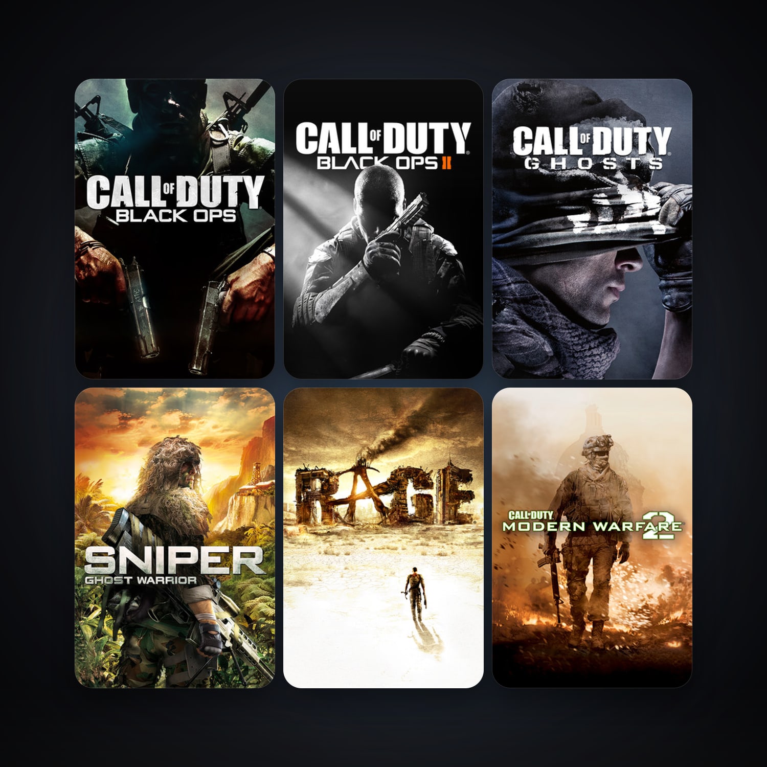 RAGE + Call of Duty: Modern Warfare 2 (2009), 18 games, clean — HabibiAccounts