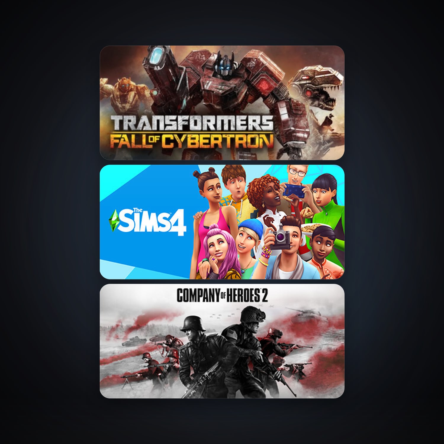 Transformers: Fall of Cybertron + Company of Heroes 2, 6 games, clean — HabibiAccounts