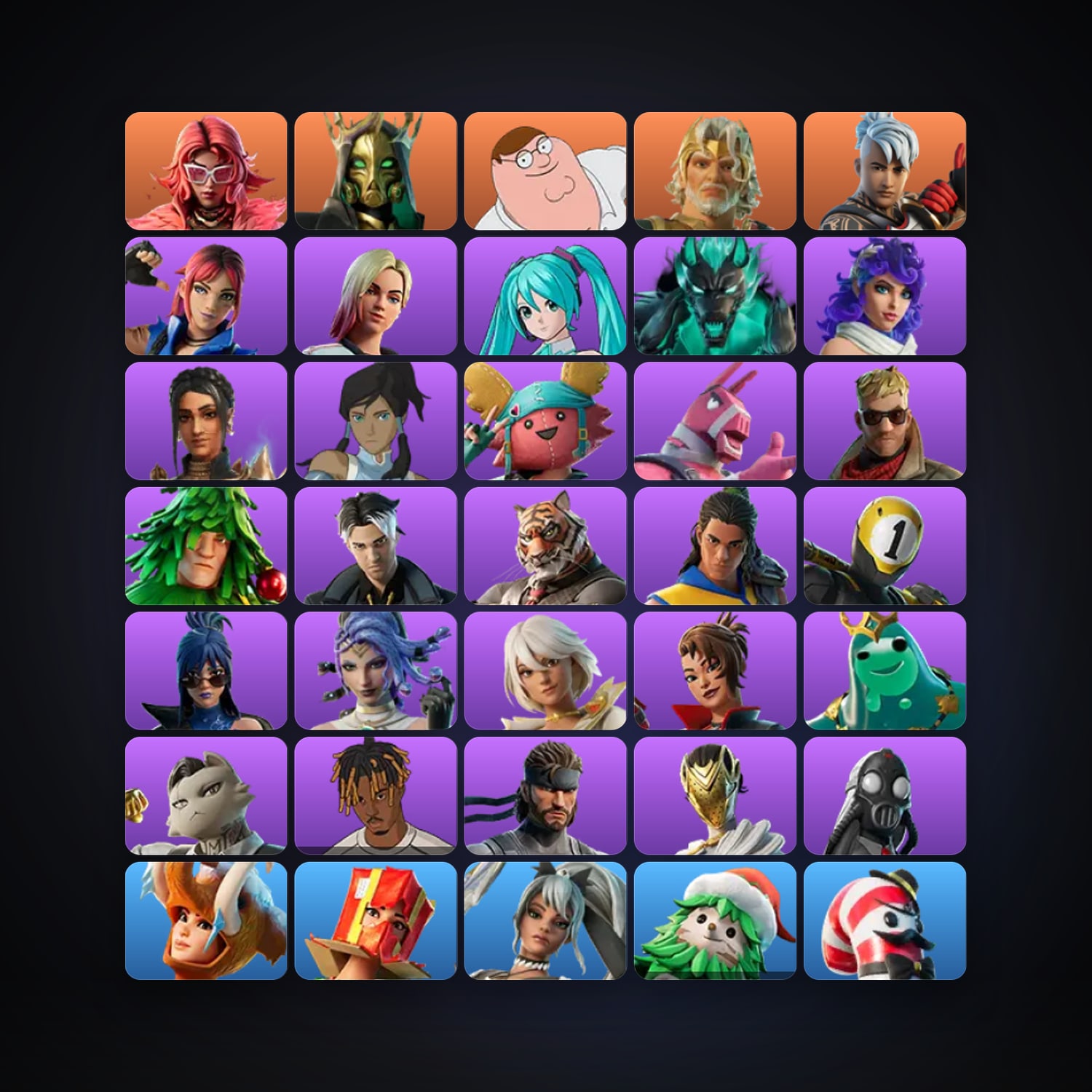 Fortnite locker — 35 skins — 800 V-Bucks — lvl 896 — HabibiAccounts