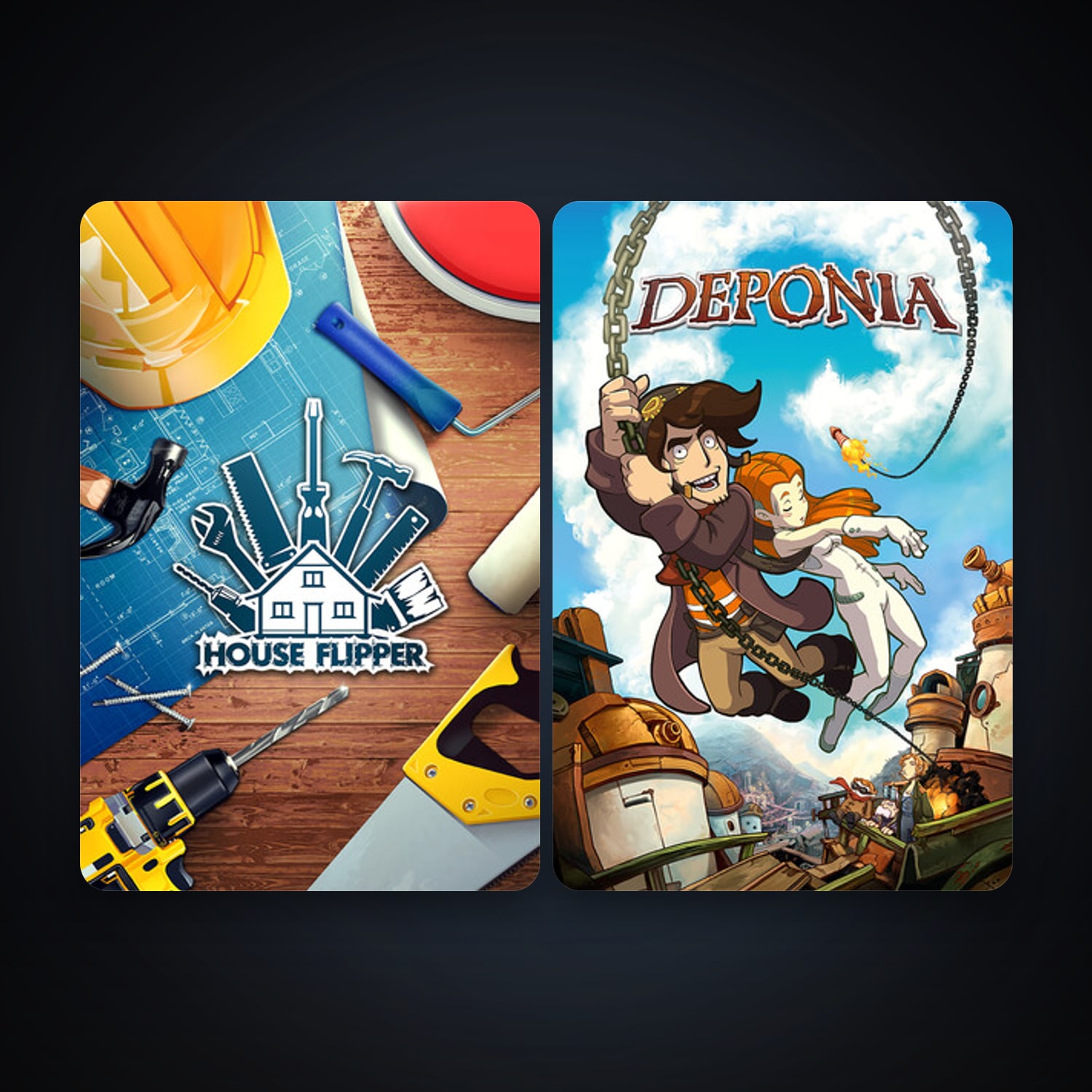 هالحساب ستيم فلين، Deponia وHouse Flipper، 2 لعبة، صامد واضح — HabibiAccounts