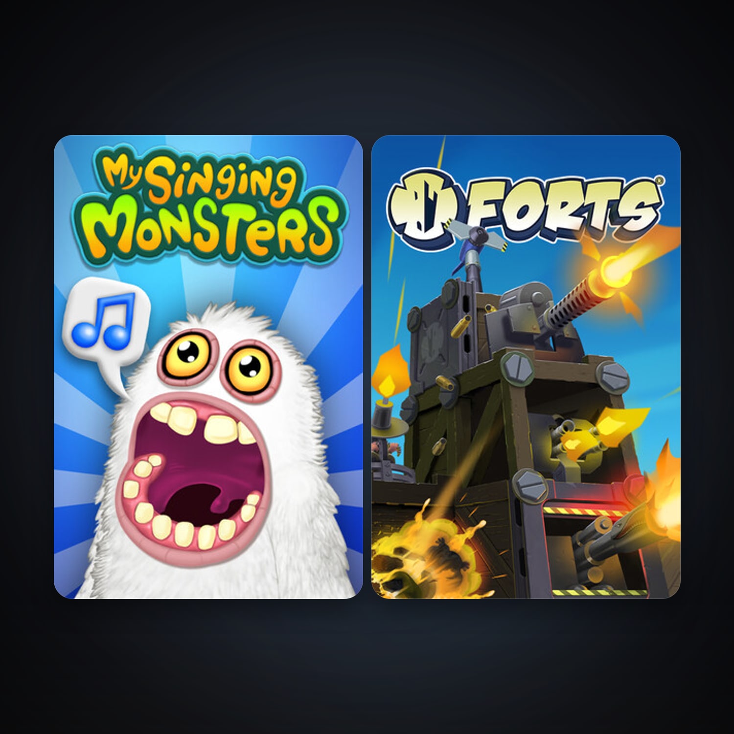 Forts + My Singing Monsters, 2 games, clean — HabibiAccounts