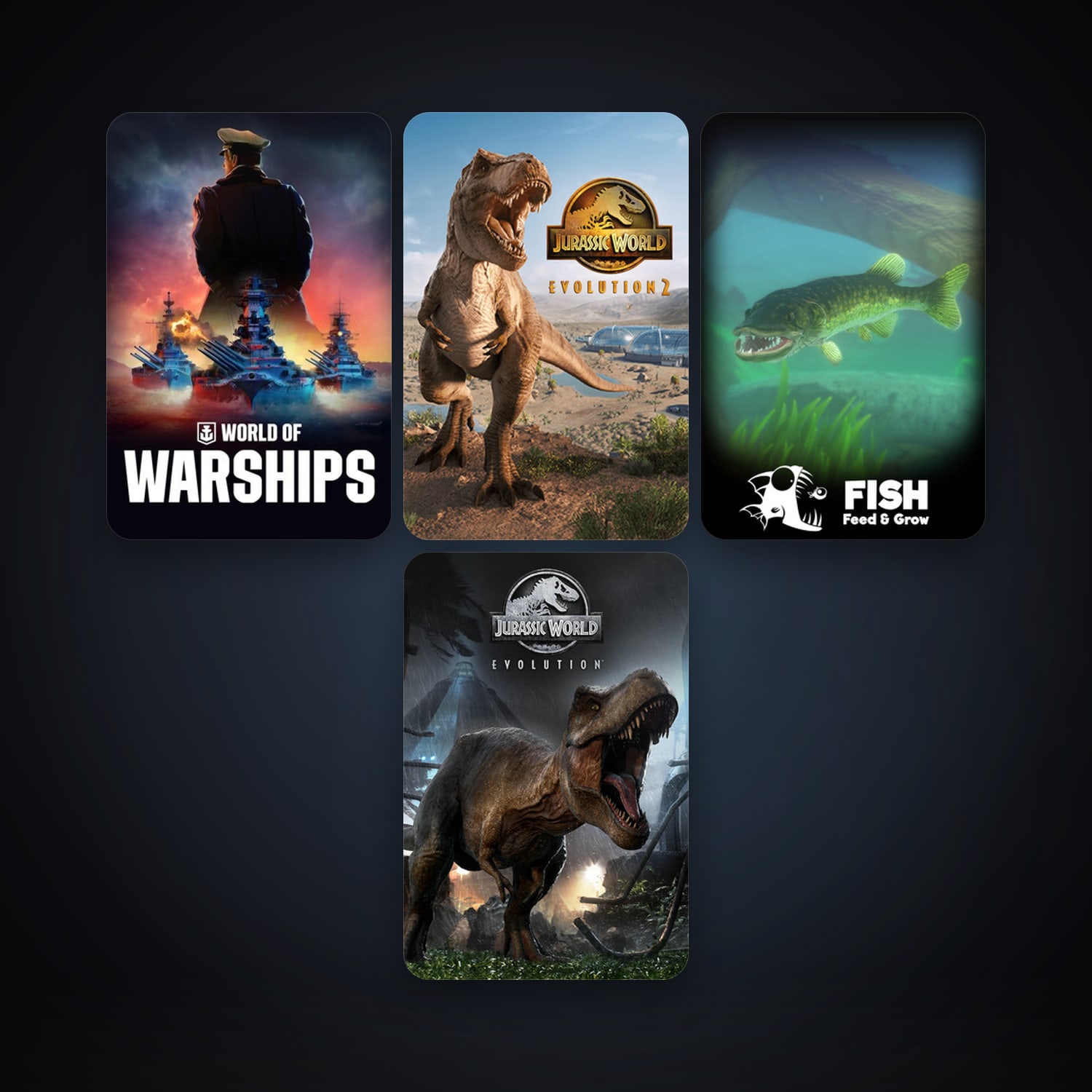 Feed and Grow: Fish + World of Warships, 5 games, clean — HabibiAccounts