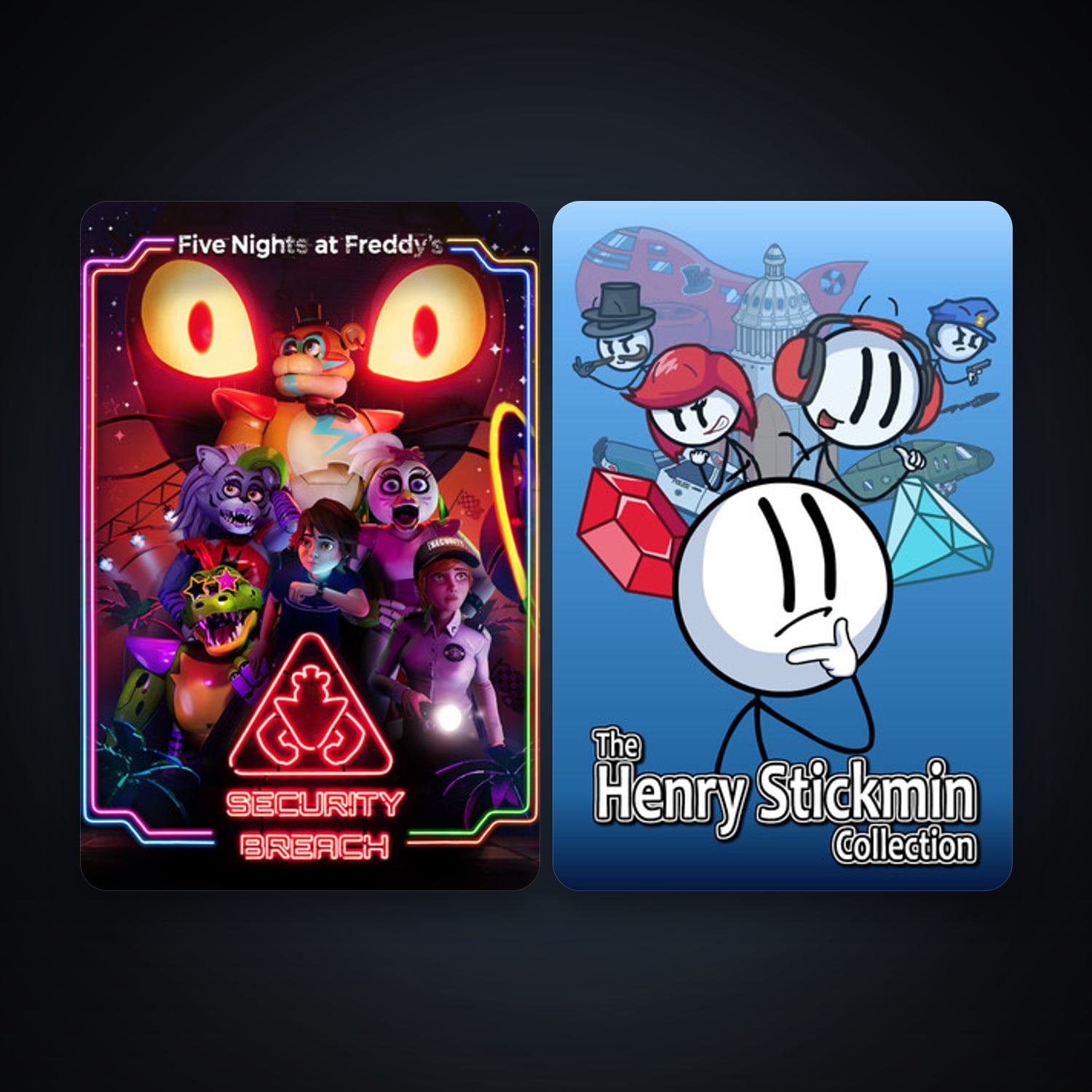 Five Nights at Freddy's: Security Breach + The Henry Stickmin Collection, 3 games, clean — HabibiAccounts