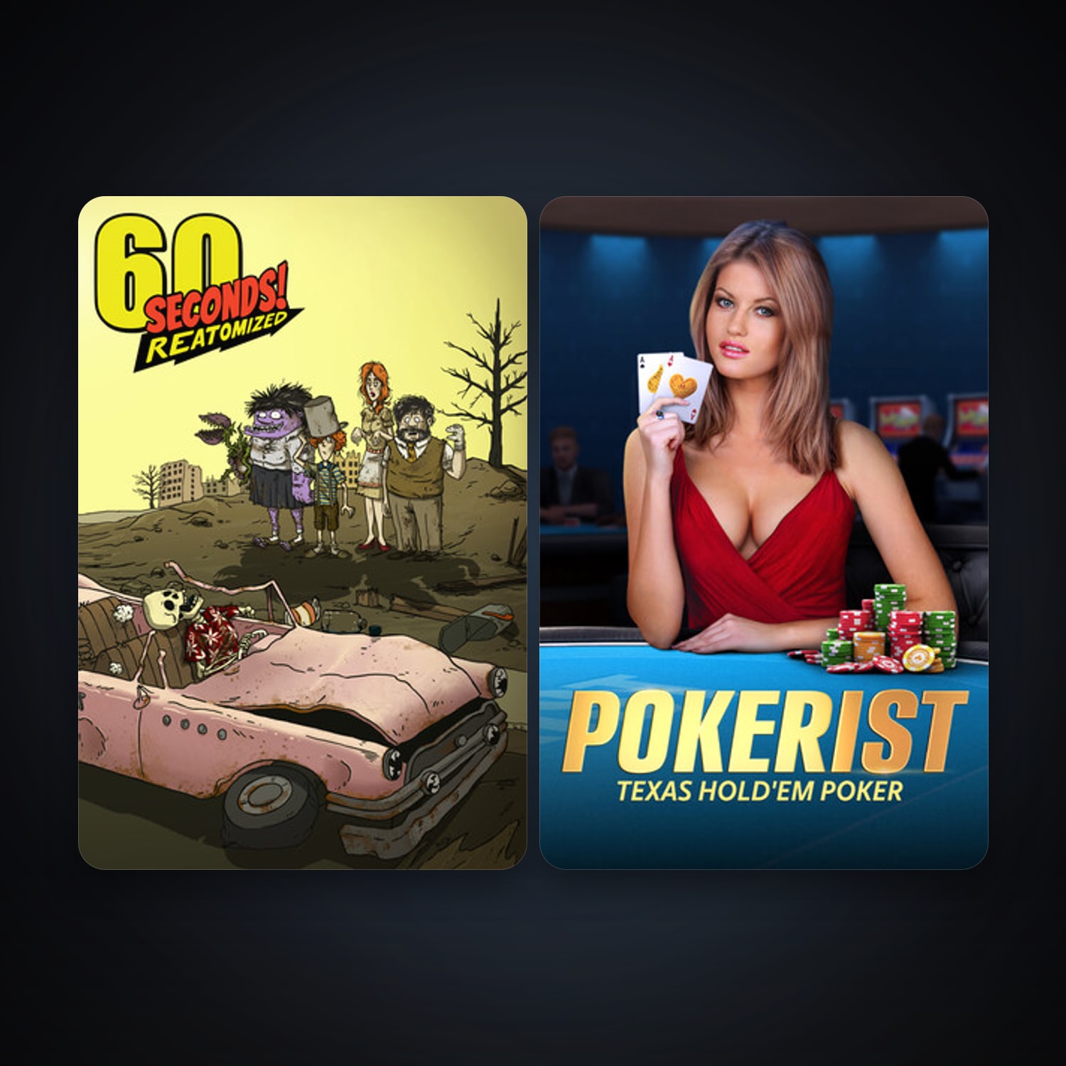 60 Seconds! Reatomized + Texas Hold'em Poker: Pokerist, 4 games, clean — HabibiAccounts