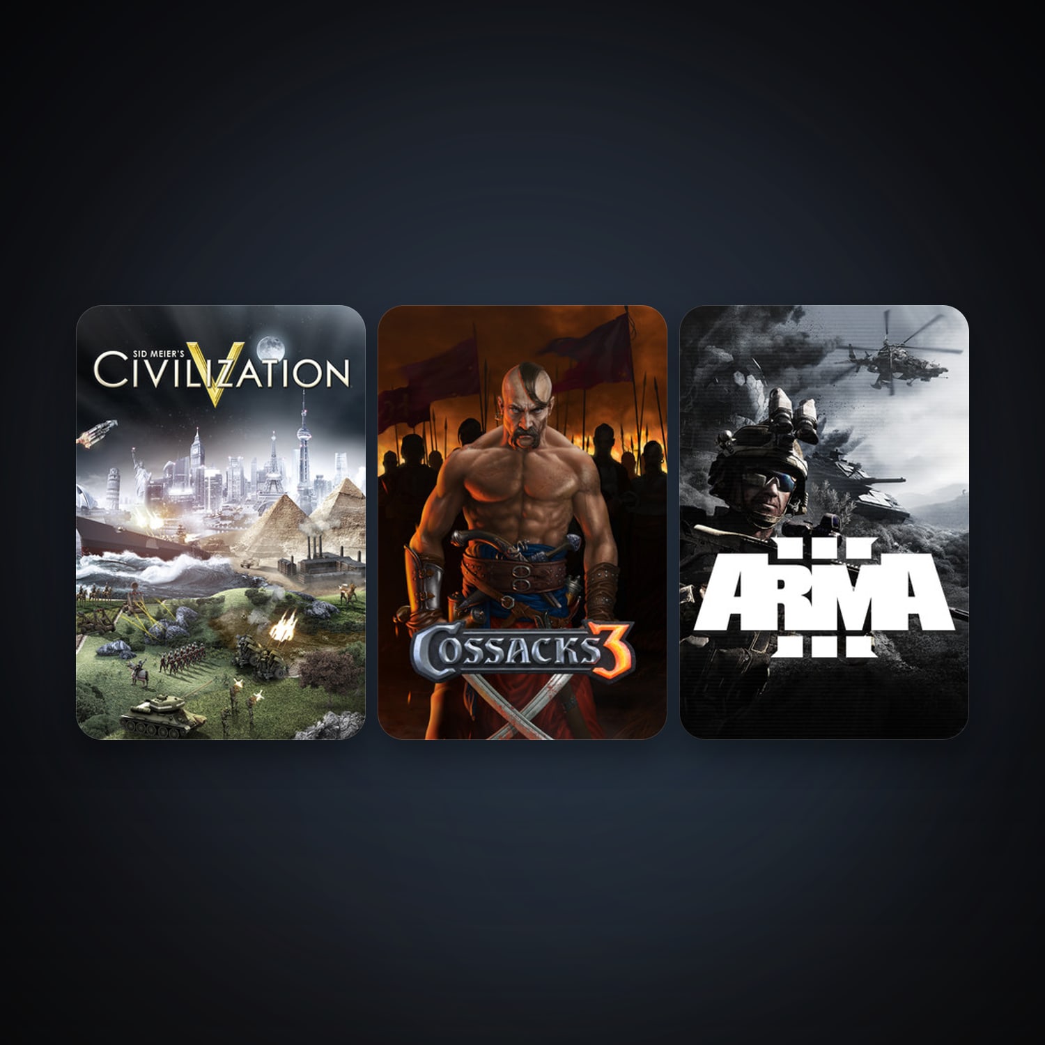 Steam account: Sid Meier's Civilization V + Arma 3, 3 games, clean — HabibiAccounts