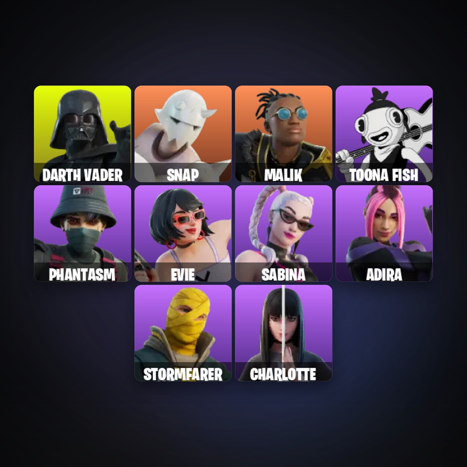هالحساب فورتنايت Darth Vader وSnap، لوكر 13 سكن، 100 فيبوكس، لفل 293، 20 فوز — HabibiAccounts