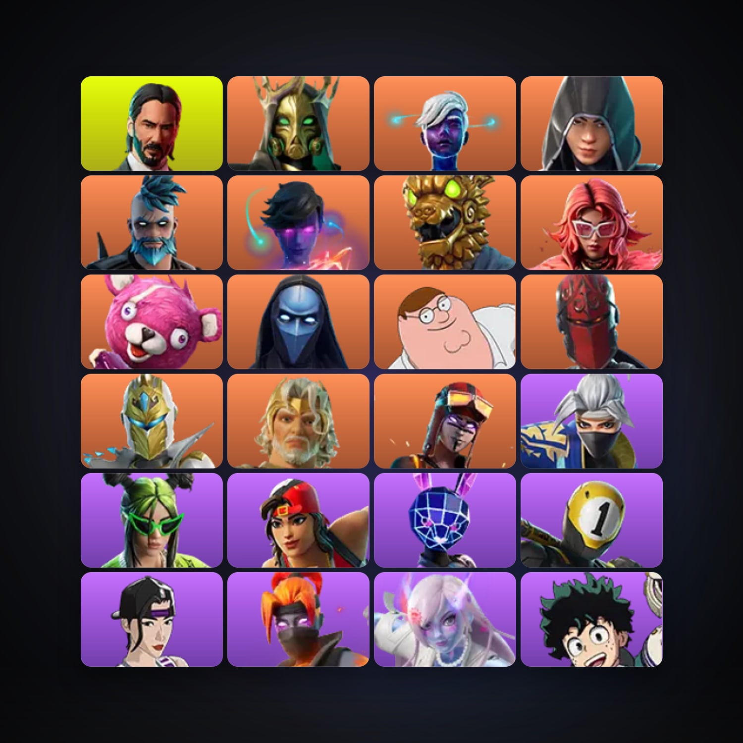 Fortnite locker — 197 skins — 300 V-Bucks — lvl 1049 — HabibiAccounts