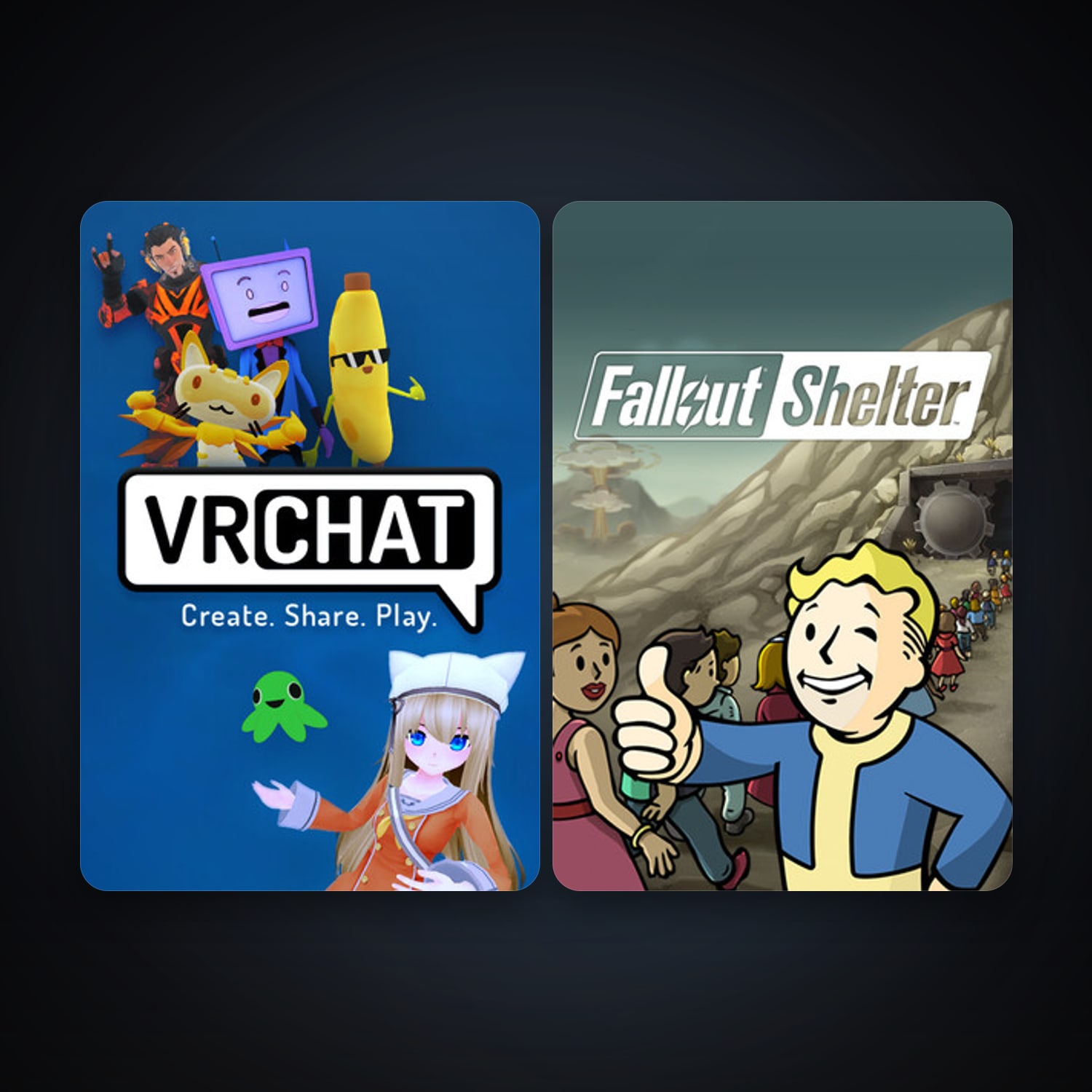VRChat + Fallout Shelter, 2 games, clean — HabibiAccounts