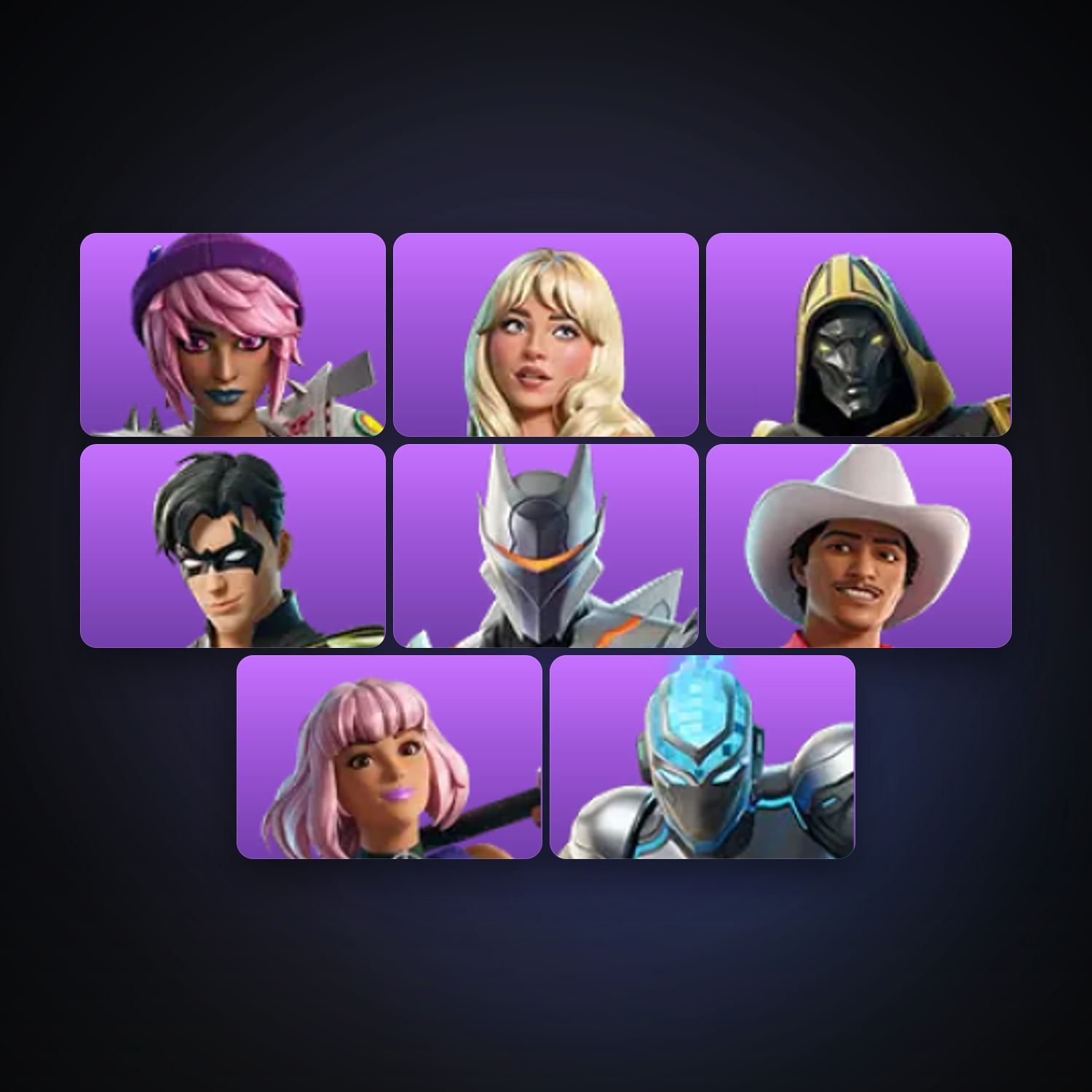 Fortnite locker — 8 skins — 300 V-Bucks — lvl 20 — HabibiAccounts