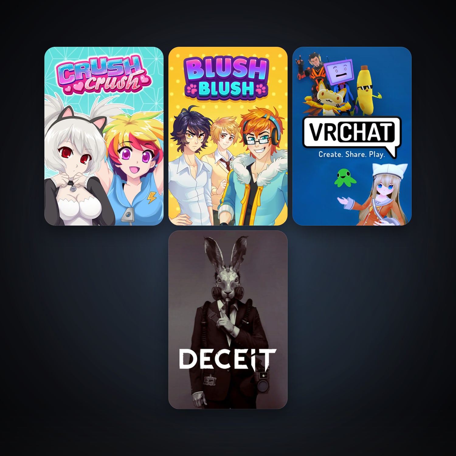 VRChat + Crush Crush, 12 games, clean — HabibiAccounts