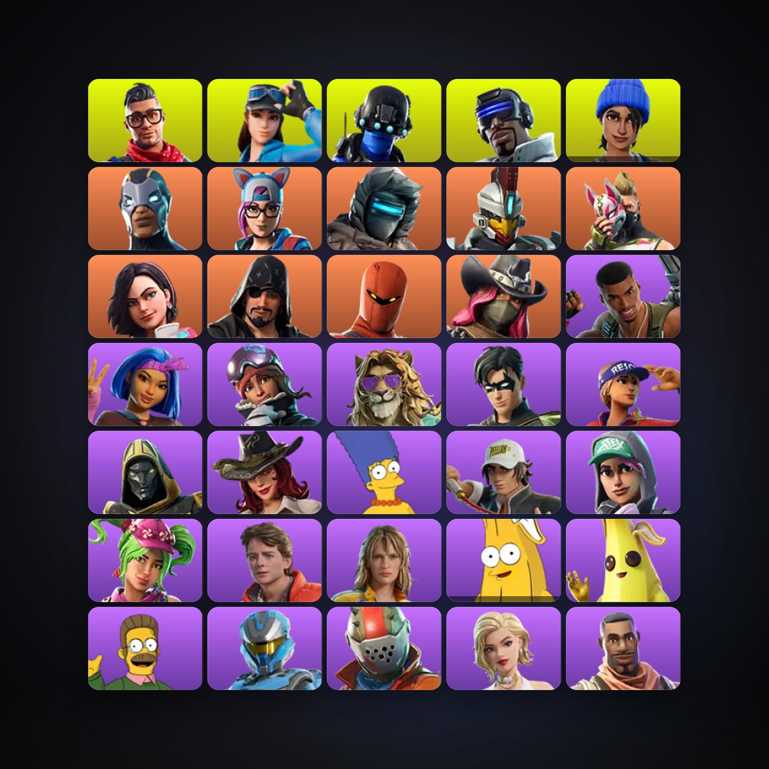 Fortnite locker — 58 skins — 850 V-Bucks — lvl 1187 — HabibiAccounts