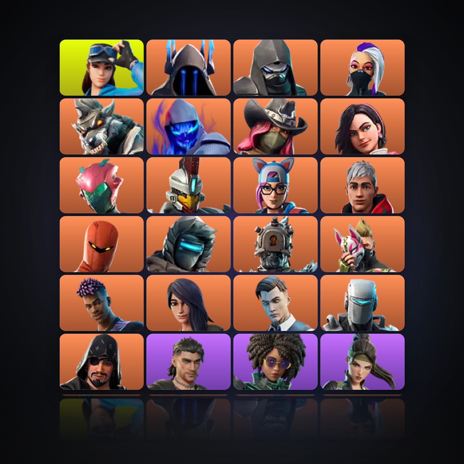 هالحساب فورتنايت، اللوكر مليان 84 سكن، 2.6K فيبوكس، لفل 1438، 194 فوز — HabibiAccounts