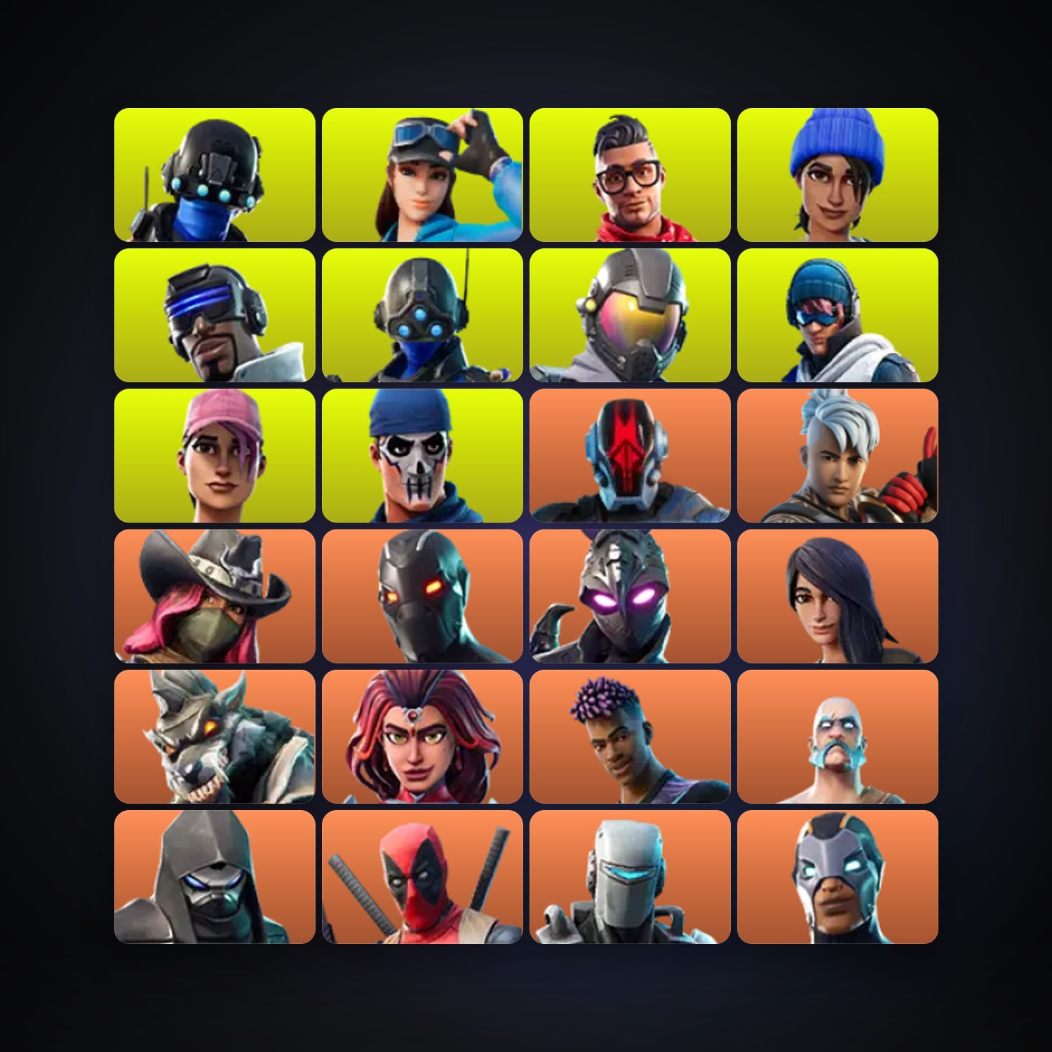 هالحساب فورتنايت، اللوكر مليان 88 سكن، 1.1K فيبوكس، لفل 1574، 482 فوز — HabibiAccounts
