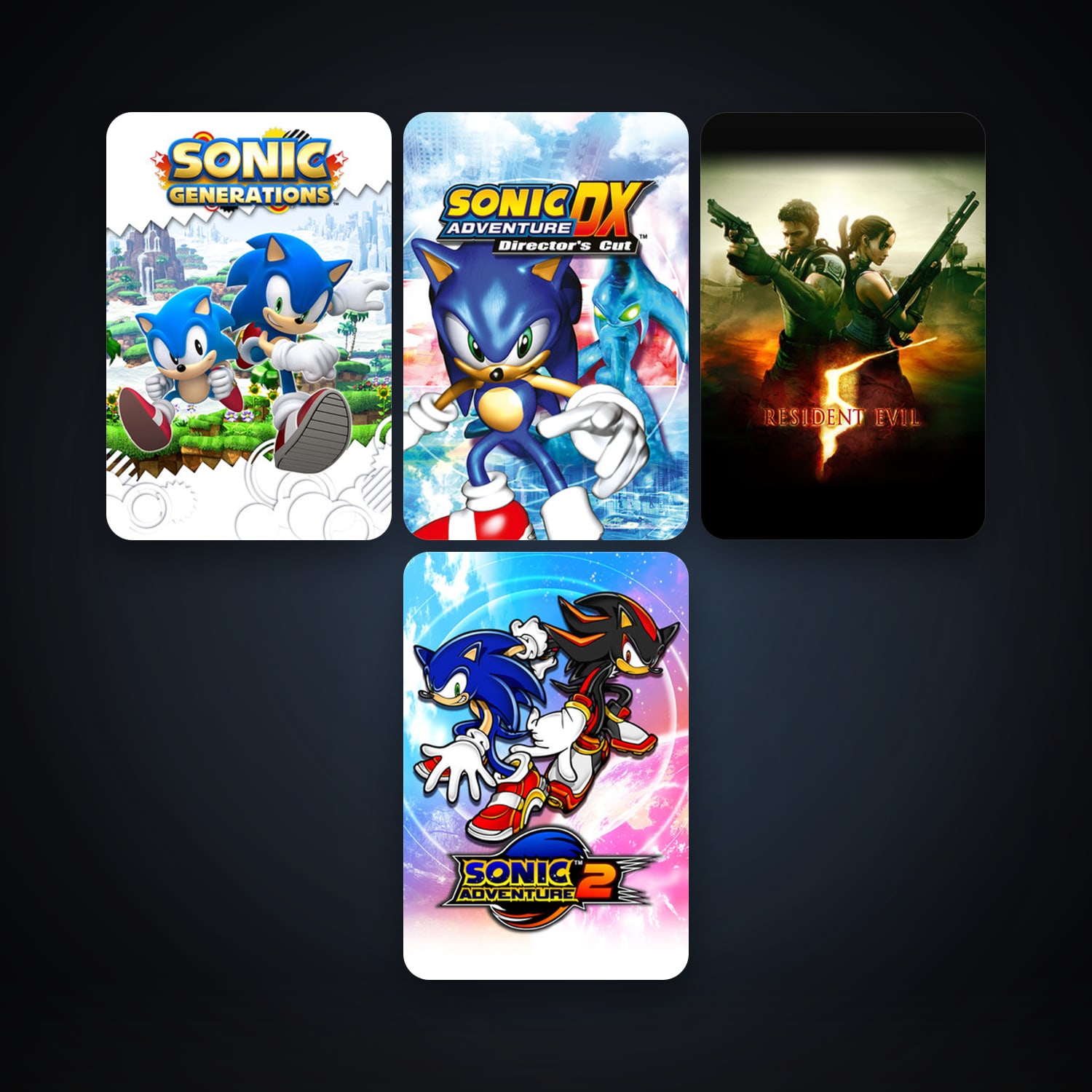 Resident Evil 5 + Sonic Adventure DX, 4 games, clean — HabibiAccounts