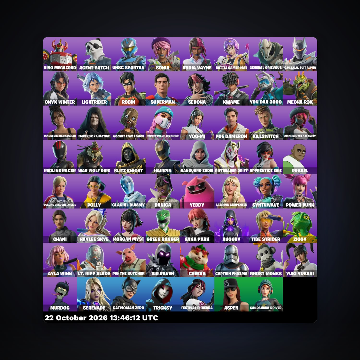 Fortnite account with Dino Megazord & Agent Patch — 63 skins — 300 V-Bucks — lvl 2606 — HabibiAccounts