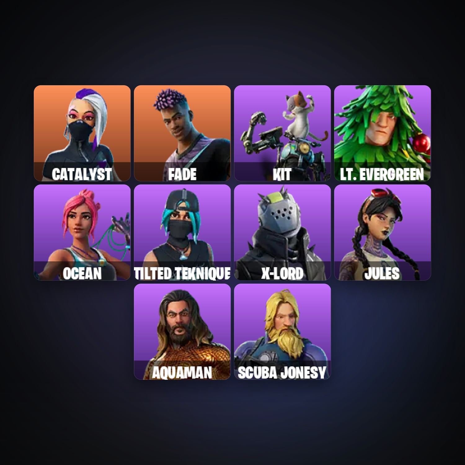 Fortnite locker — 11 skins — lvl 199 — HabibiAccounts