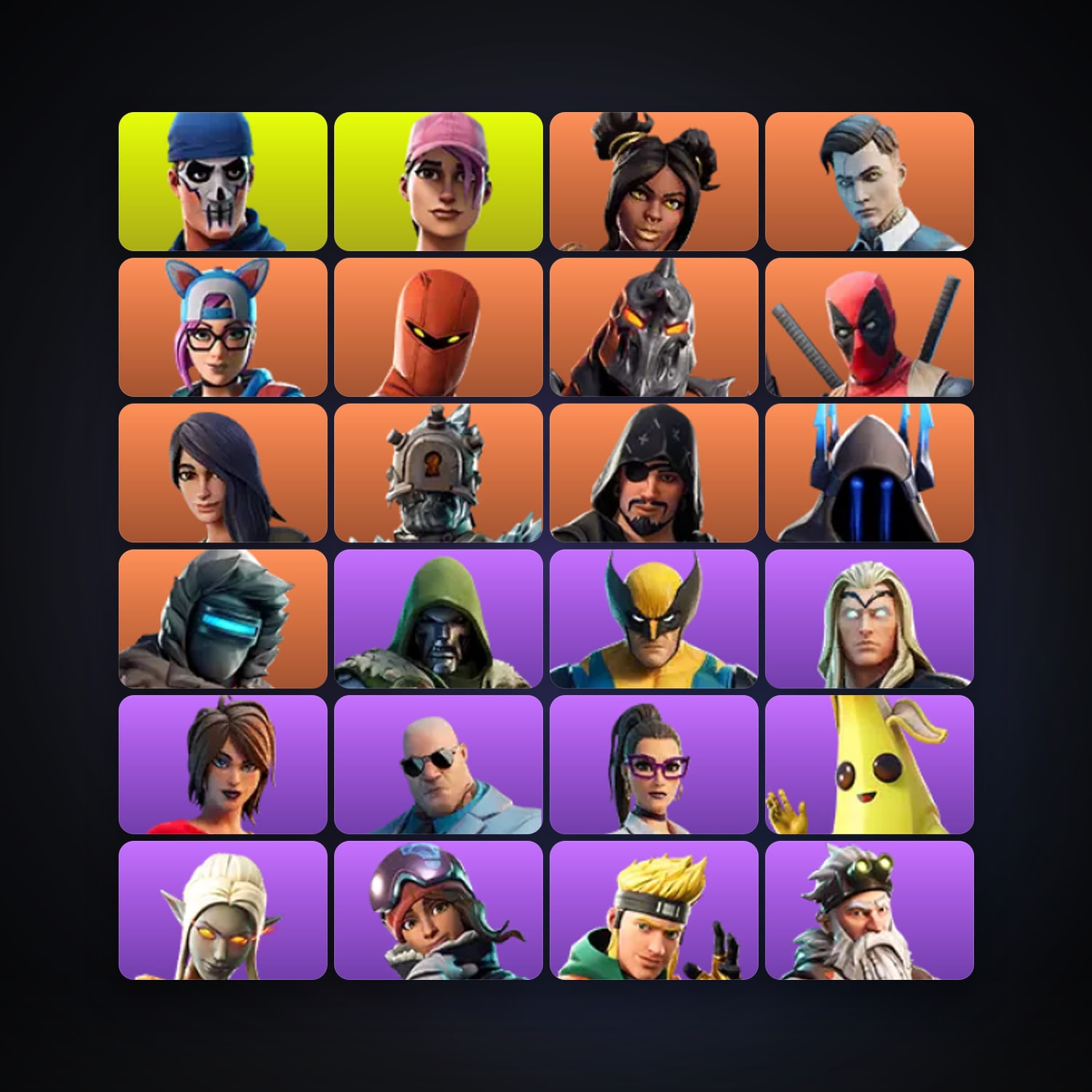 Fortnite locker — 37 skins — 50 V-Bucks — lvl 651 — HabibiAccounts