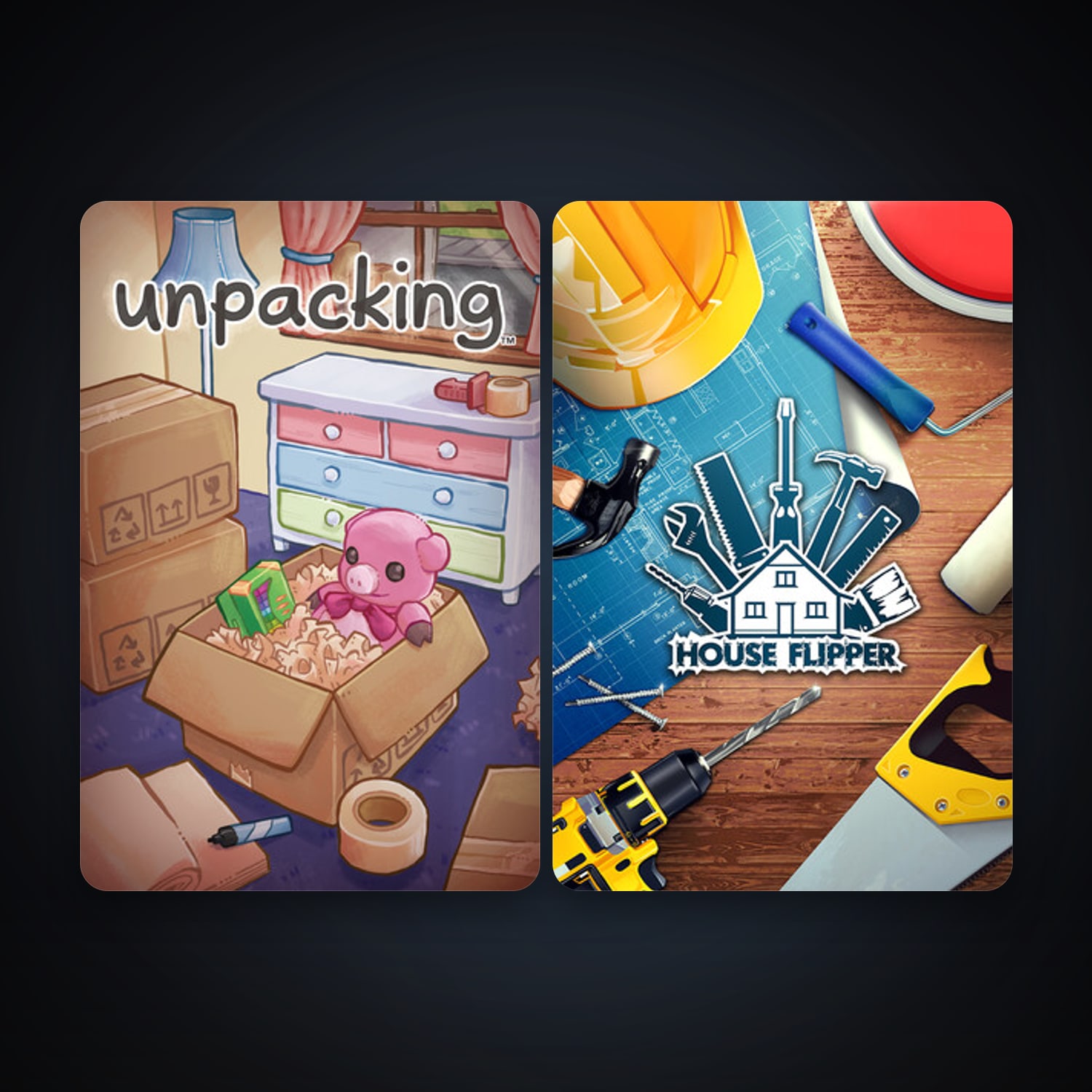 House Flipper + Unpacking, 3 games, clean — HabibiAccounts