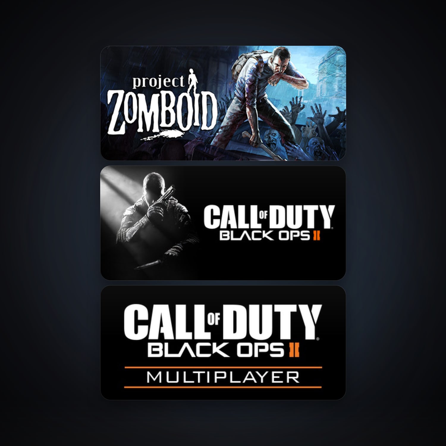Project Zomboid + Call of Duty: Black Ops II, 5 games, clean — HabibiAccounts