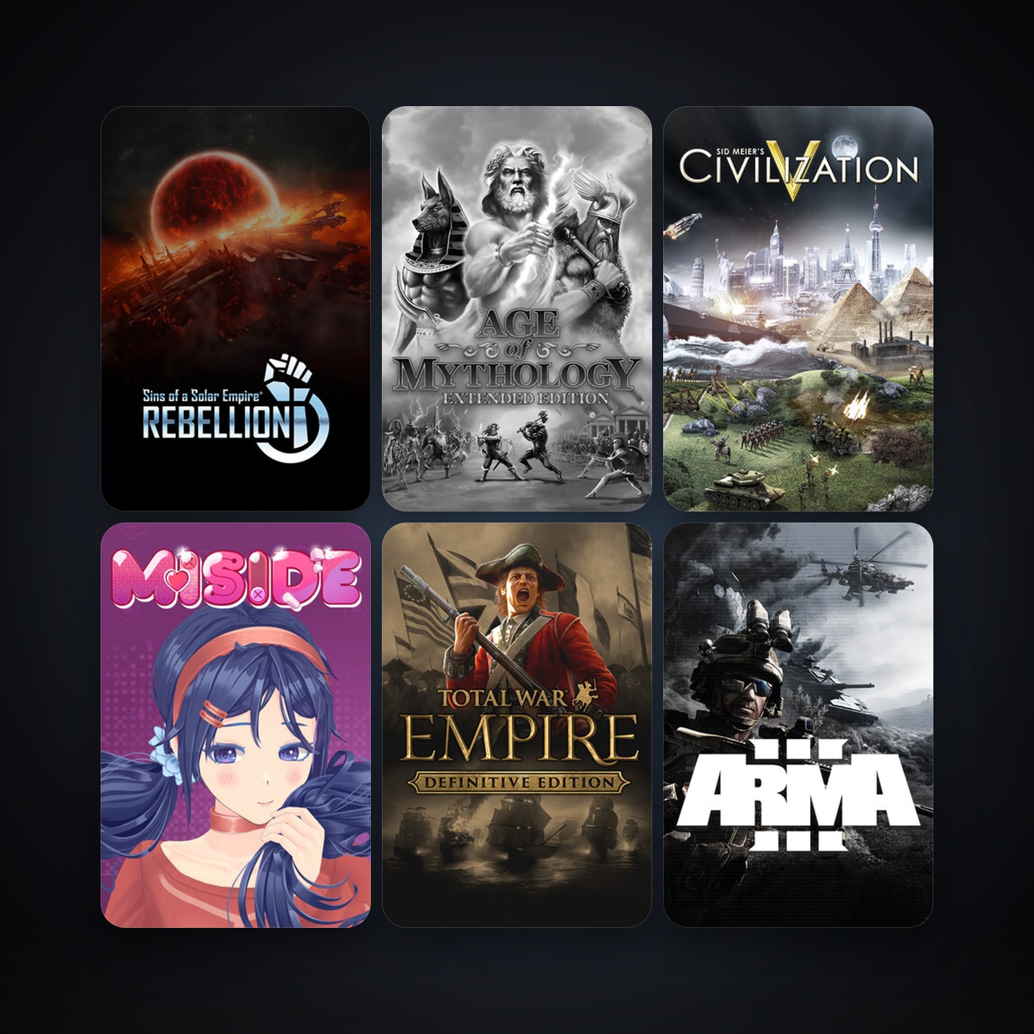 Sid Meier's Civilization V + Empire: Total War, 6 games, clean — HabibiAccounts