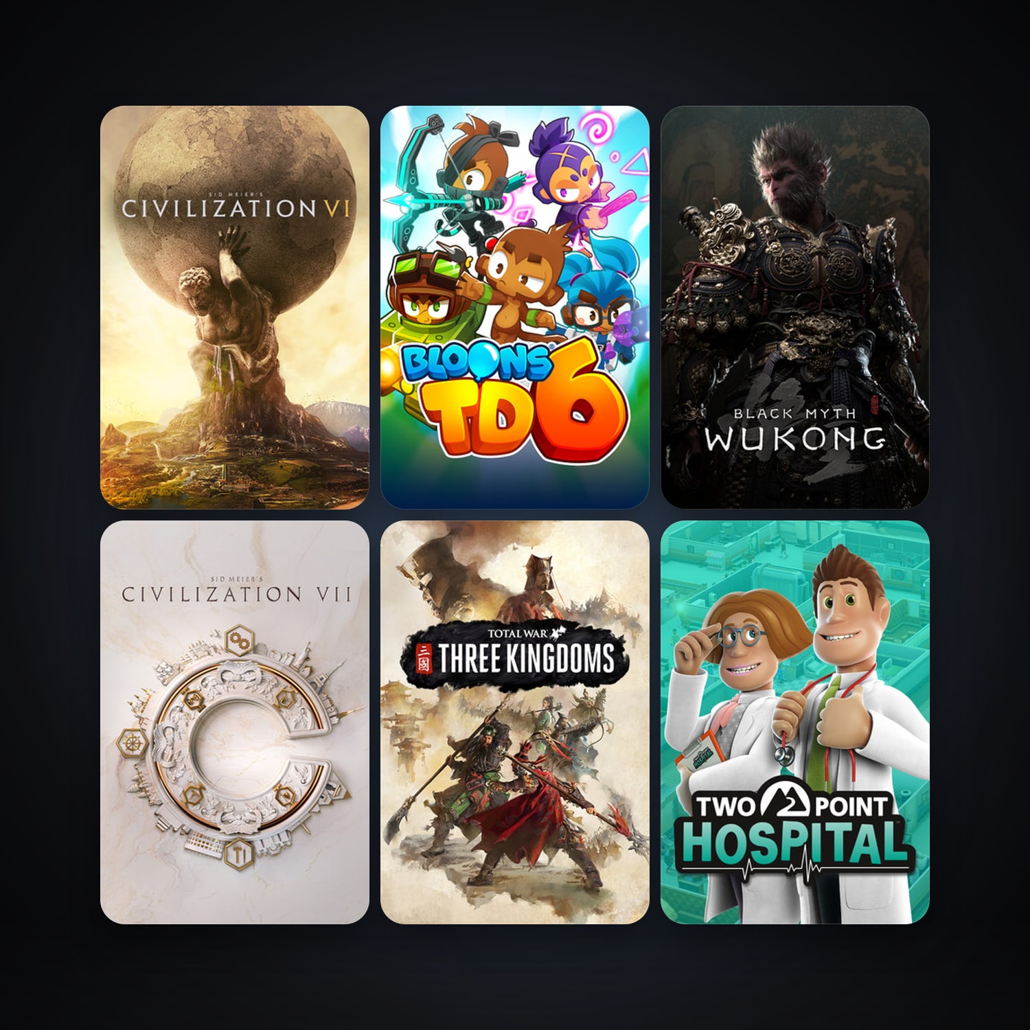Sid Meier's Civilization VI + Two Point Hospital, 9 games, clean — HabibiAccounts