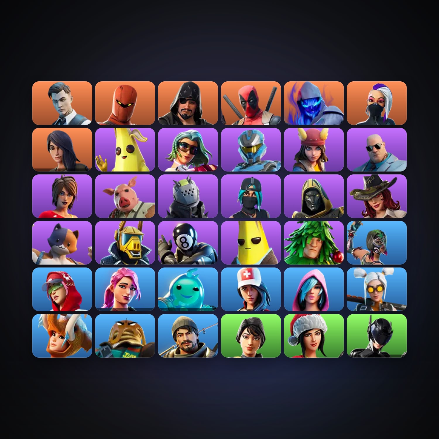 هالحساب فورتنايت، لوكر 36 سكن، 100 فيبوكس، لفل 1701، 236 فوز — HabibiAccounts