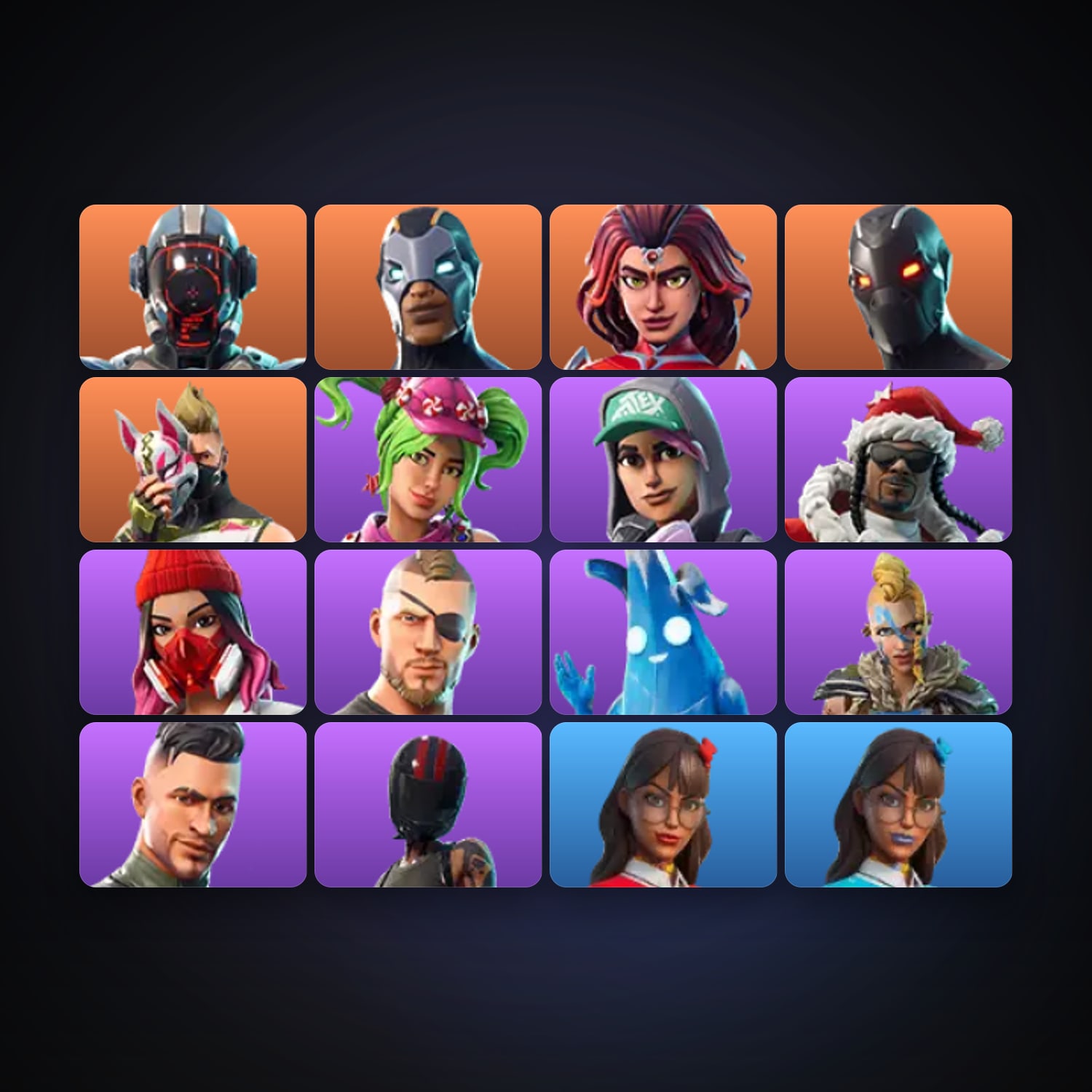 Fortnite locker — 16 skins — 1K V-Bucks — lvl 392 — HabibiAccounts