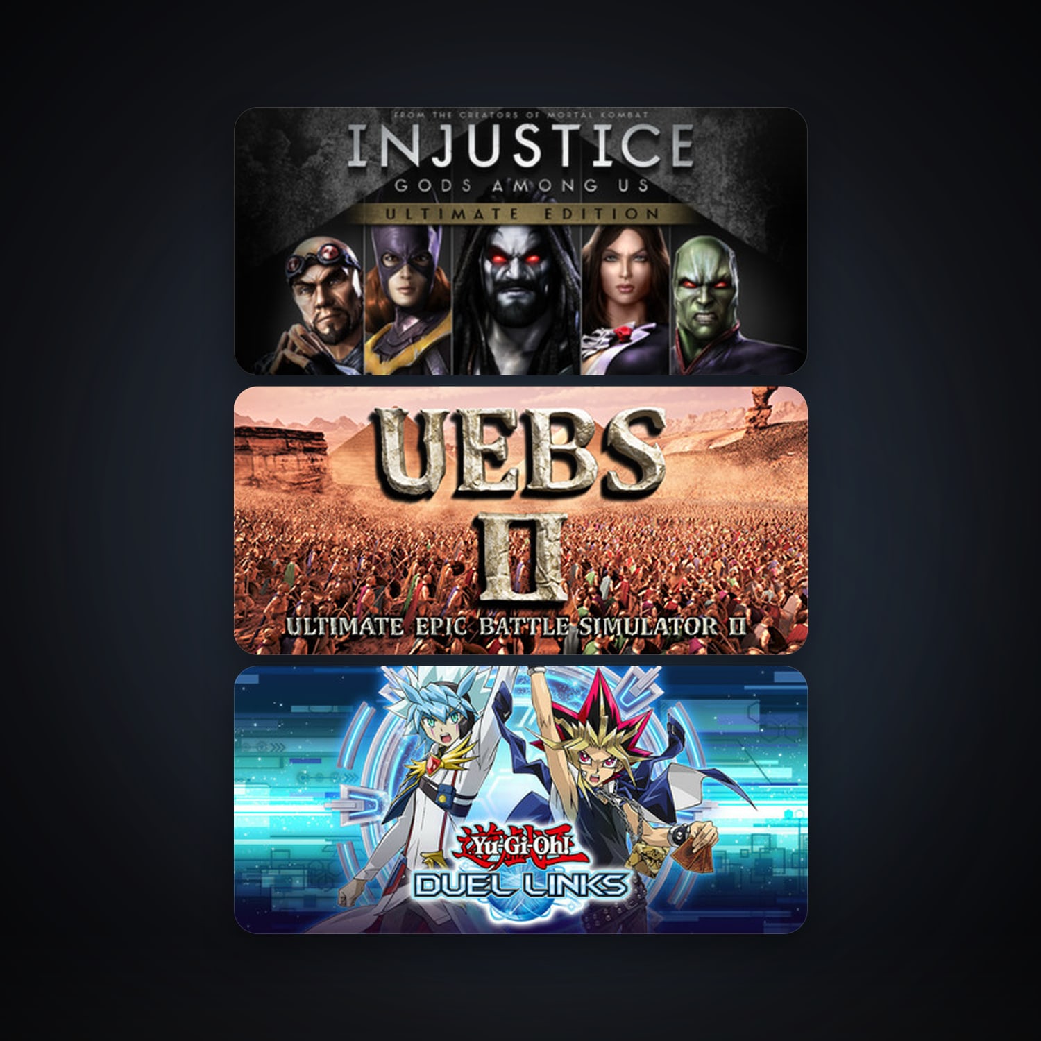 Injustice: Gods Among Us Ultimate Edition + Yu-Gi-Oh! Duel Links, 9 games, clean — HabibiAccounts
